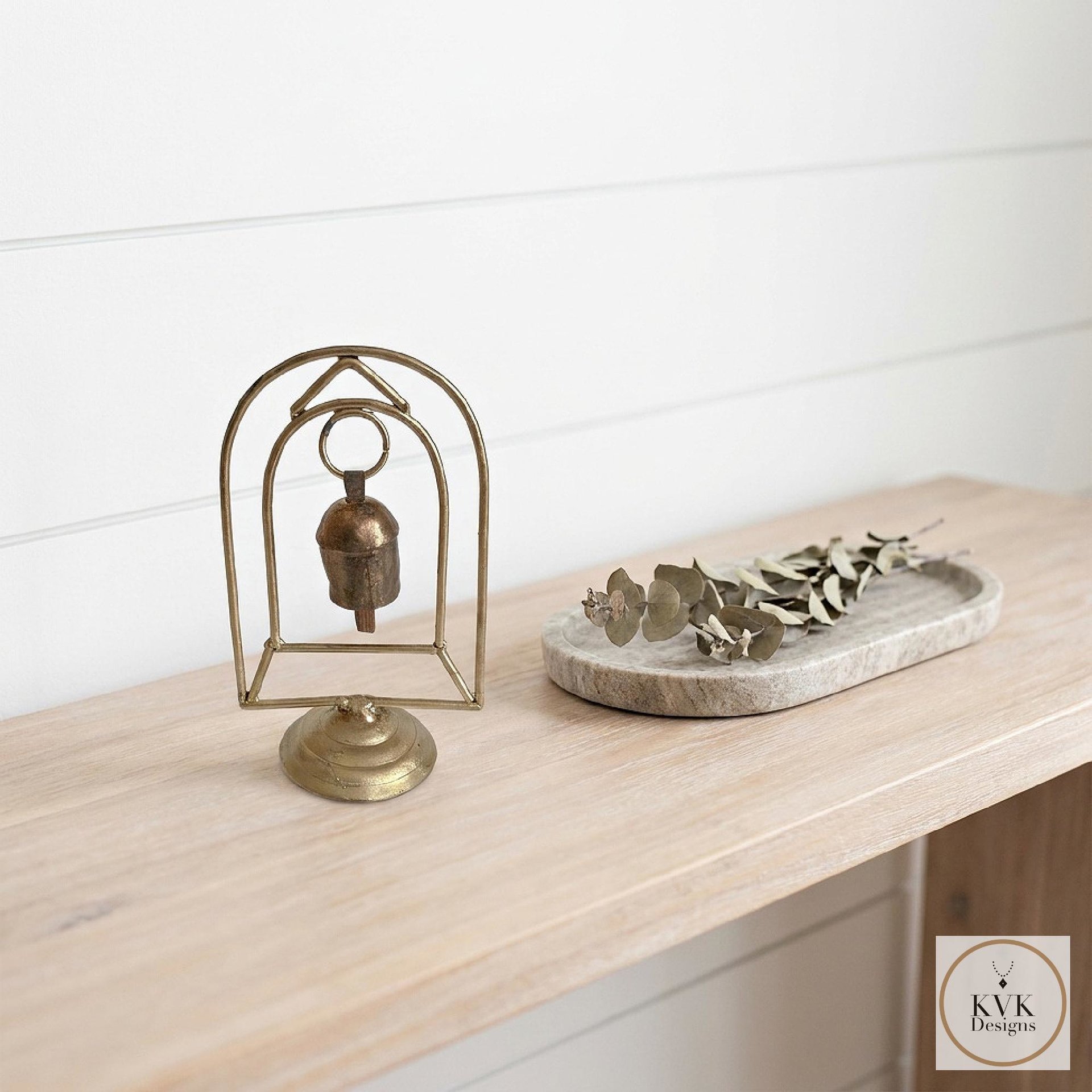 Zen Bell on Stand Peaceful Chime - Handcrafted Artisan Boho Metal Decor, 6 Inch