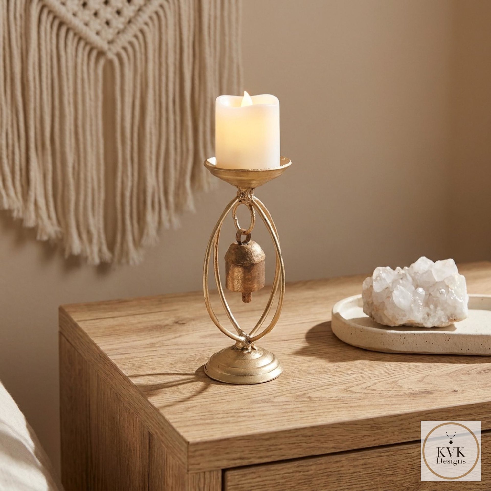 Zen Bell Votive Candle Holder - Artisan Metal Chime Altar Display Stand, 6.5 Inch