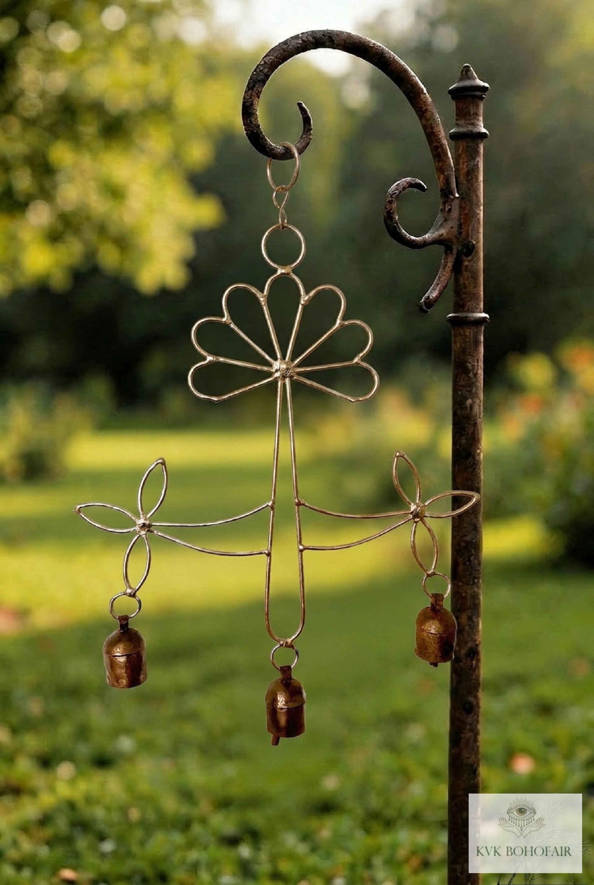 Peaceful: Handmade Flower Garden Wind Chime with Rustic Bells