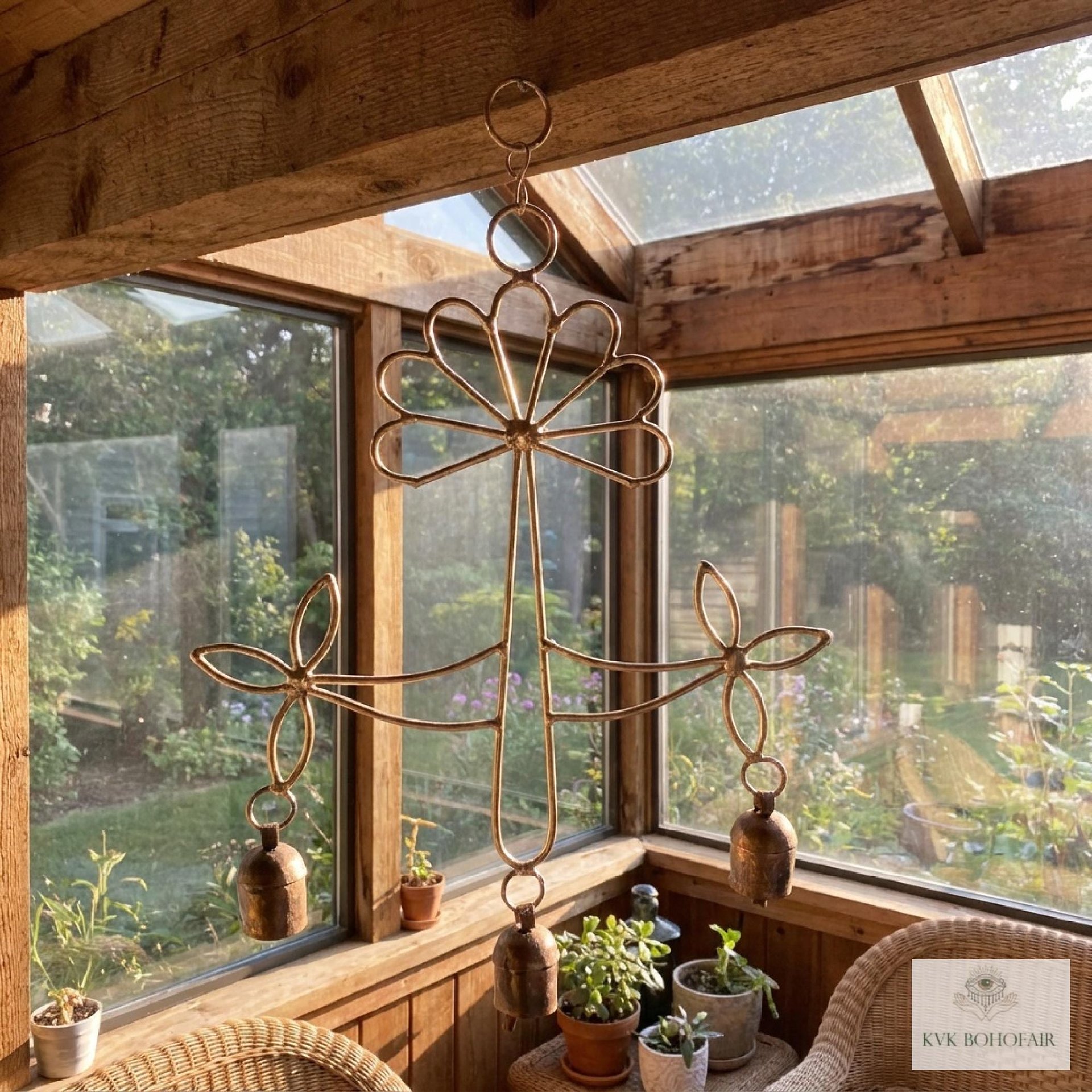 Peaceful: Handmade Flower Garden Wind Chime with Rustic Bells