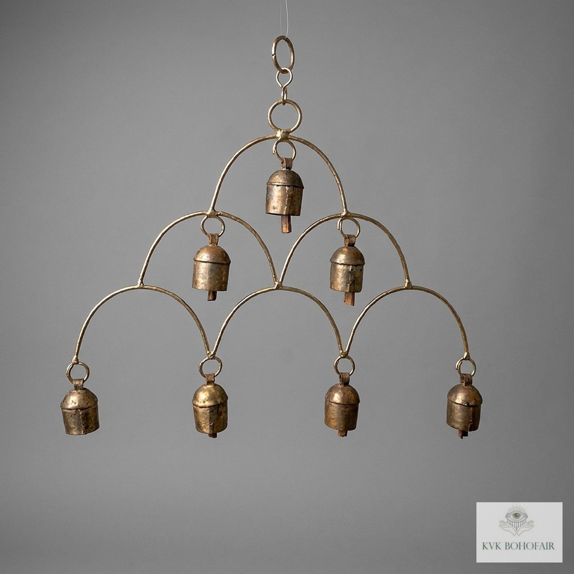 Artisan Chandelier Bells Wind Chime, Recycled Metal Garden Decor, Outdoor Patio Hanging Bells