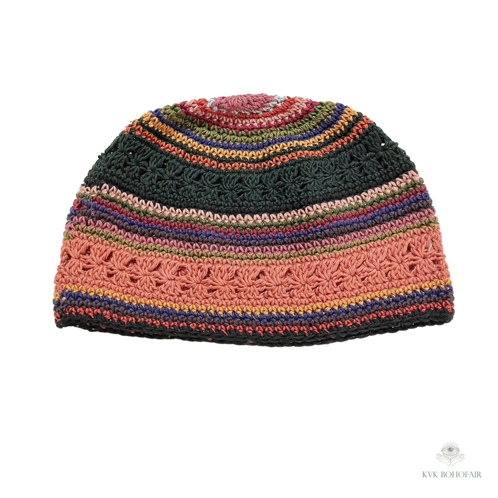 Striped Kufi Skull Cap - Crocheted Beanie Hat, Ethically sourced