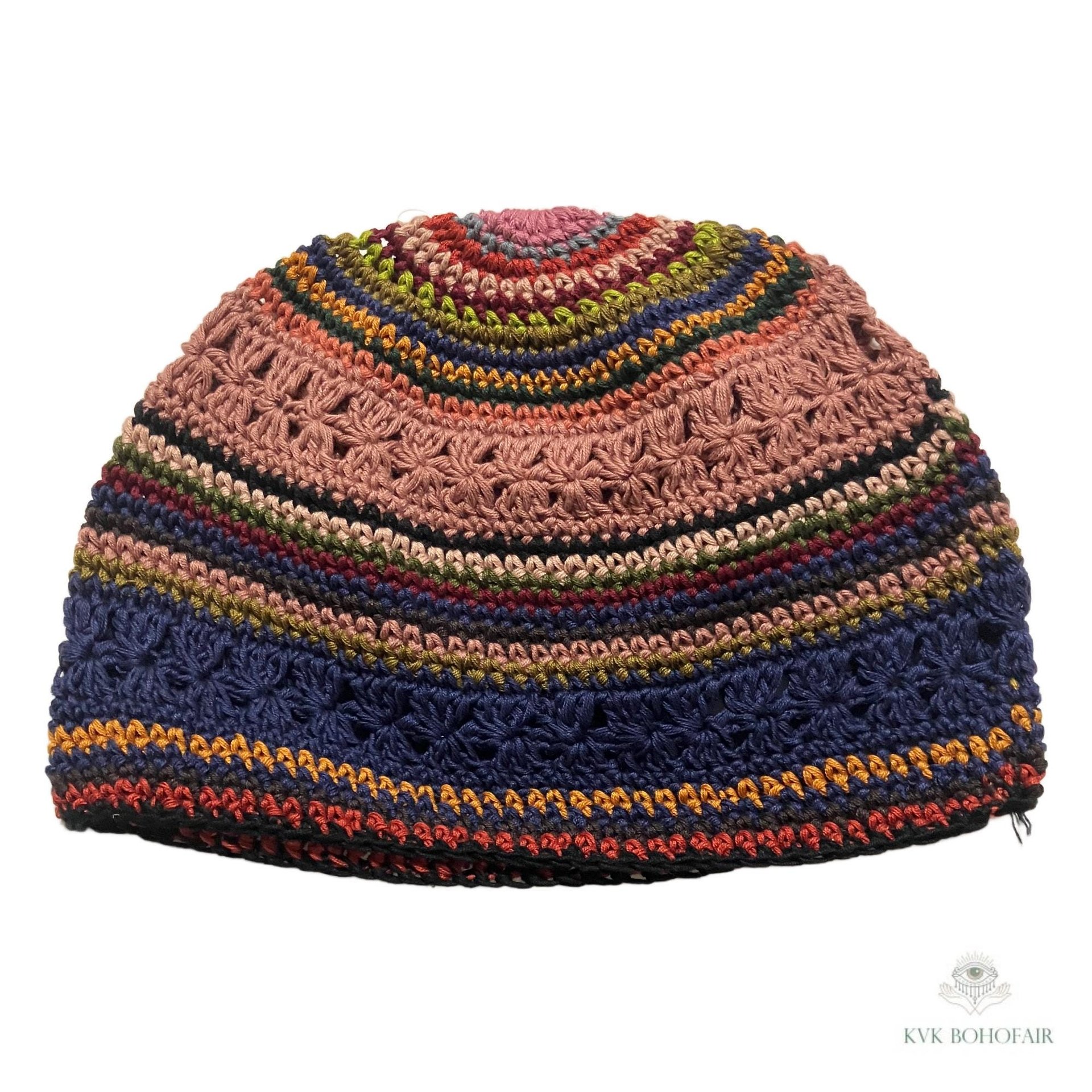 Striped Kufi Skull Cap - Crocheted Beanie Hat, Ethically sourced