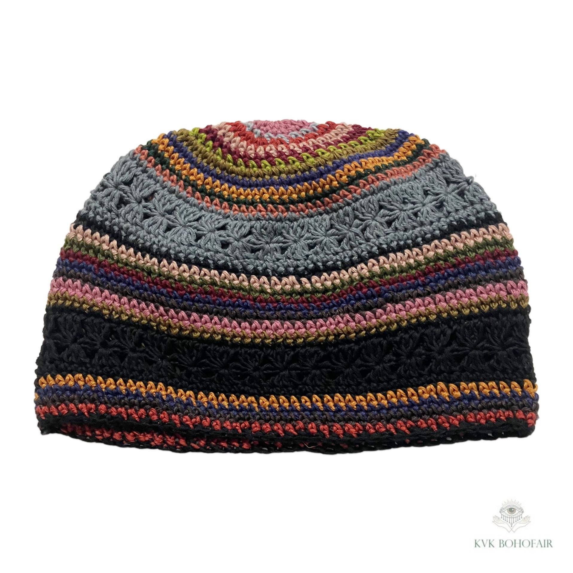 Striped Kufi Skull Cap - Crocheted Beanie Hat, Ethically sourced