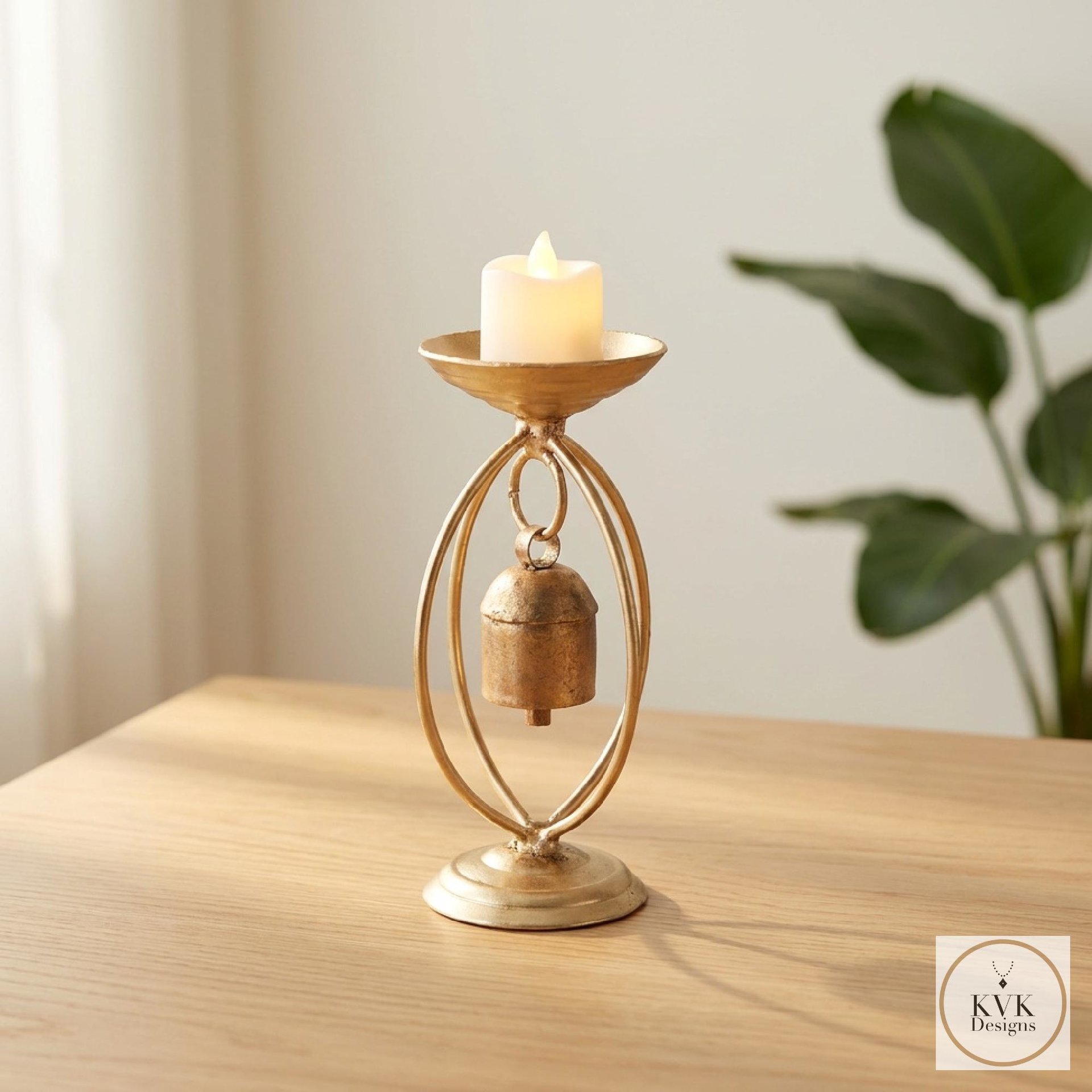 Zen Bell Votive Candle Holder - Artisan Metal Chime Altar Display Stand, 6.5 Inch