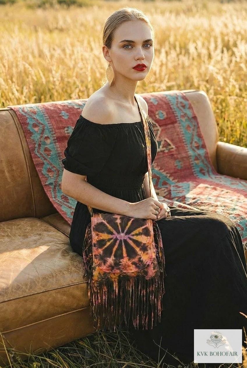 Handcrafted Tie Dye Fringe Bag - Bohemian Festival Crossbody Purse