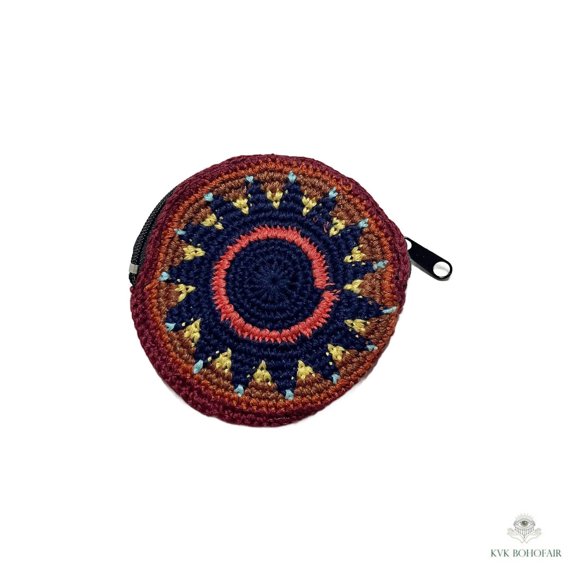 Round Crochet Coin Purse from Guatemala - Colorful Artisan Zipper Pouch