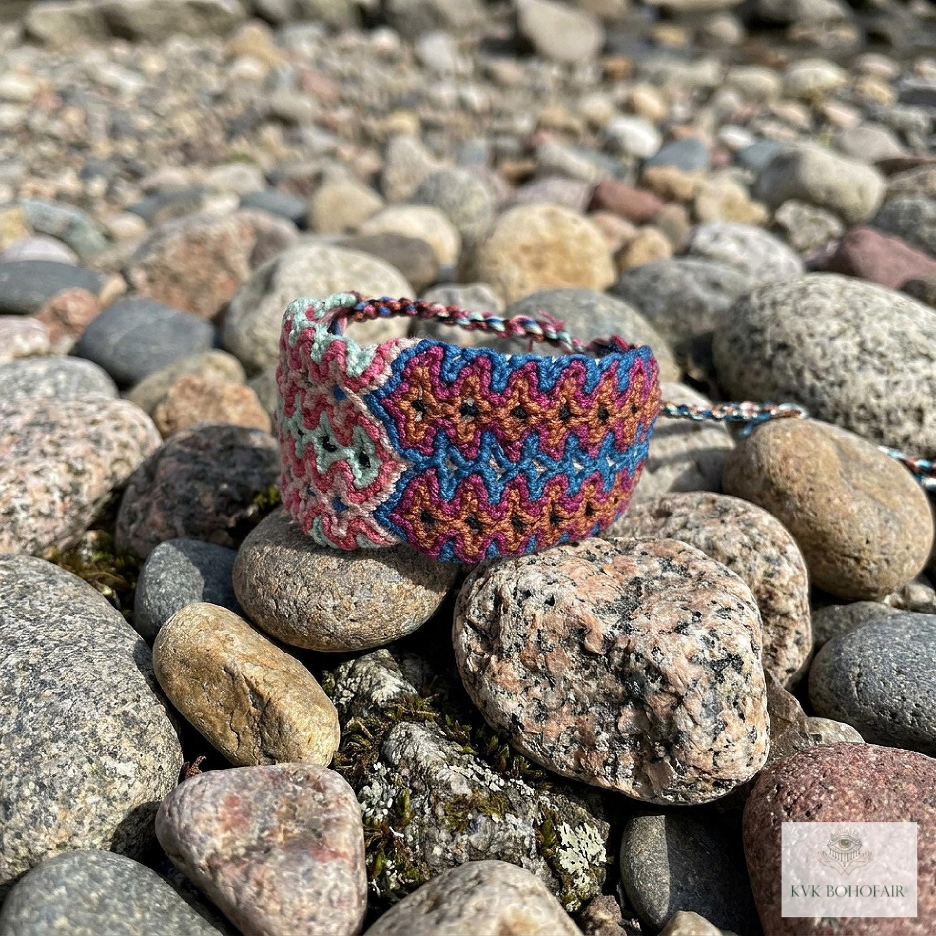 Boho Wide Woven Cotton Cuff Bracelet - Adjustable Fabric Wristband