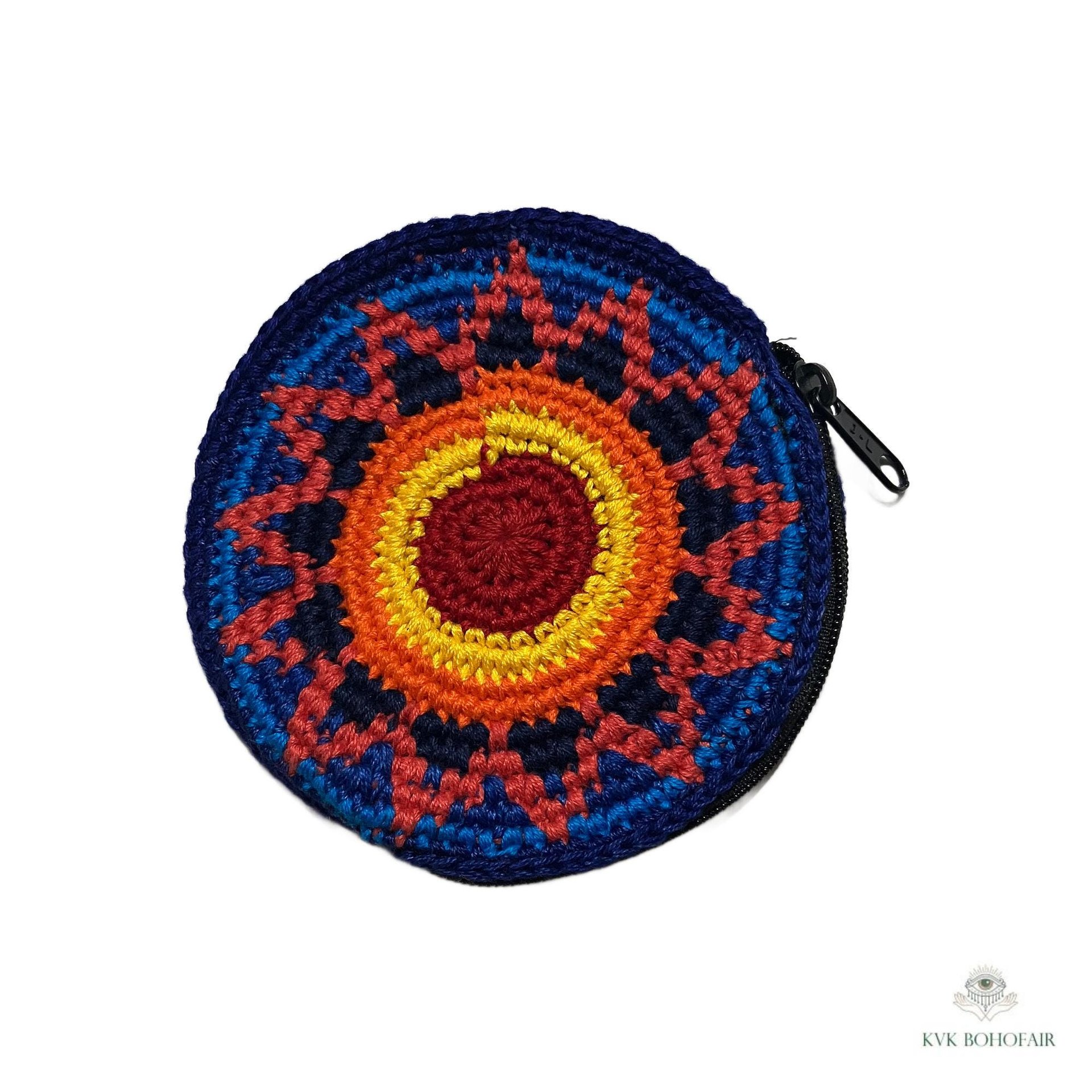 Round Crochet Coin Purse from Guatemala - Colorful Artisan Zipper Pouch