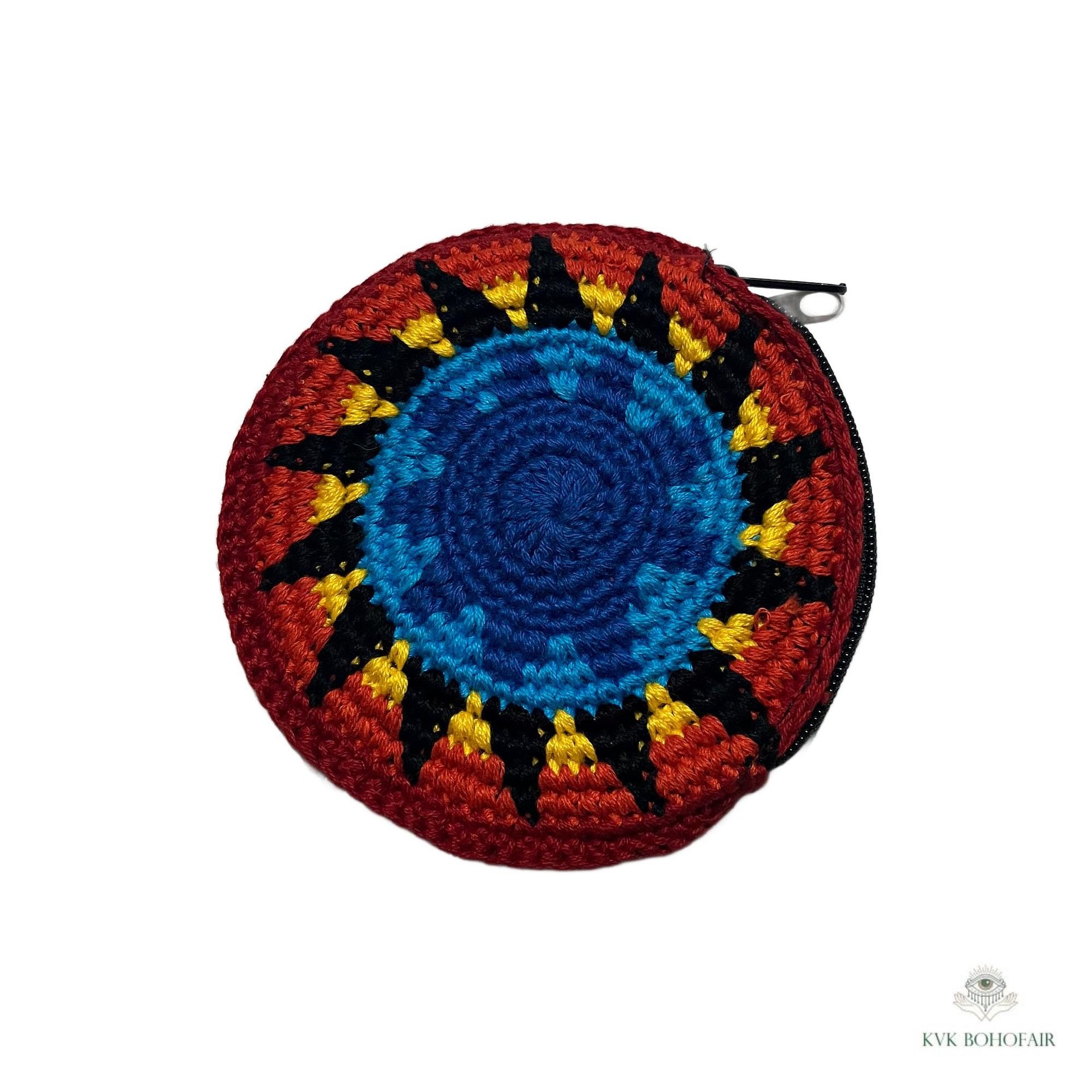 Round Crochet Coin Purse from Guatemala - Colorful Artisan Zipper Pouch