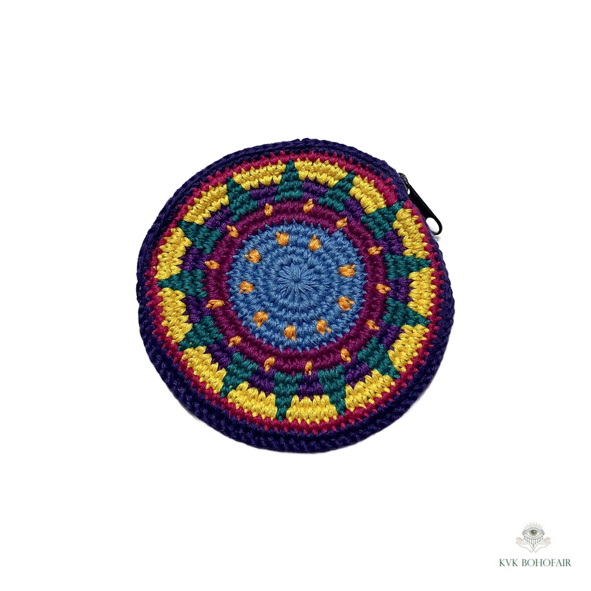 Round Crochet Coin Purse from Guatemala - Colorful Artisan Zipper Pouch