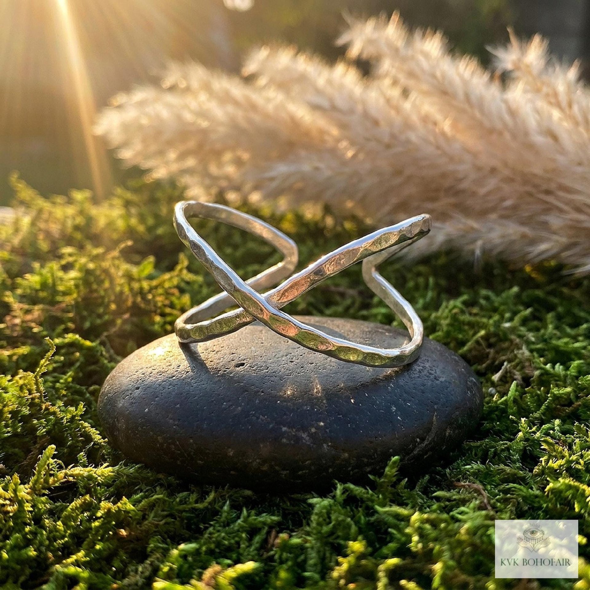 Hammered Silver Criss Cross Cuff Bracelet: Boho X Design