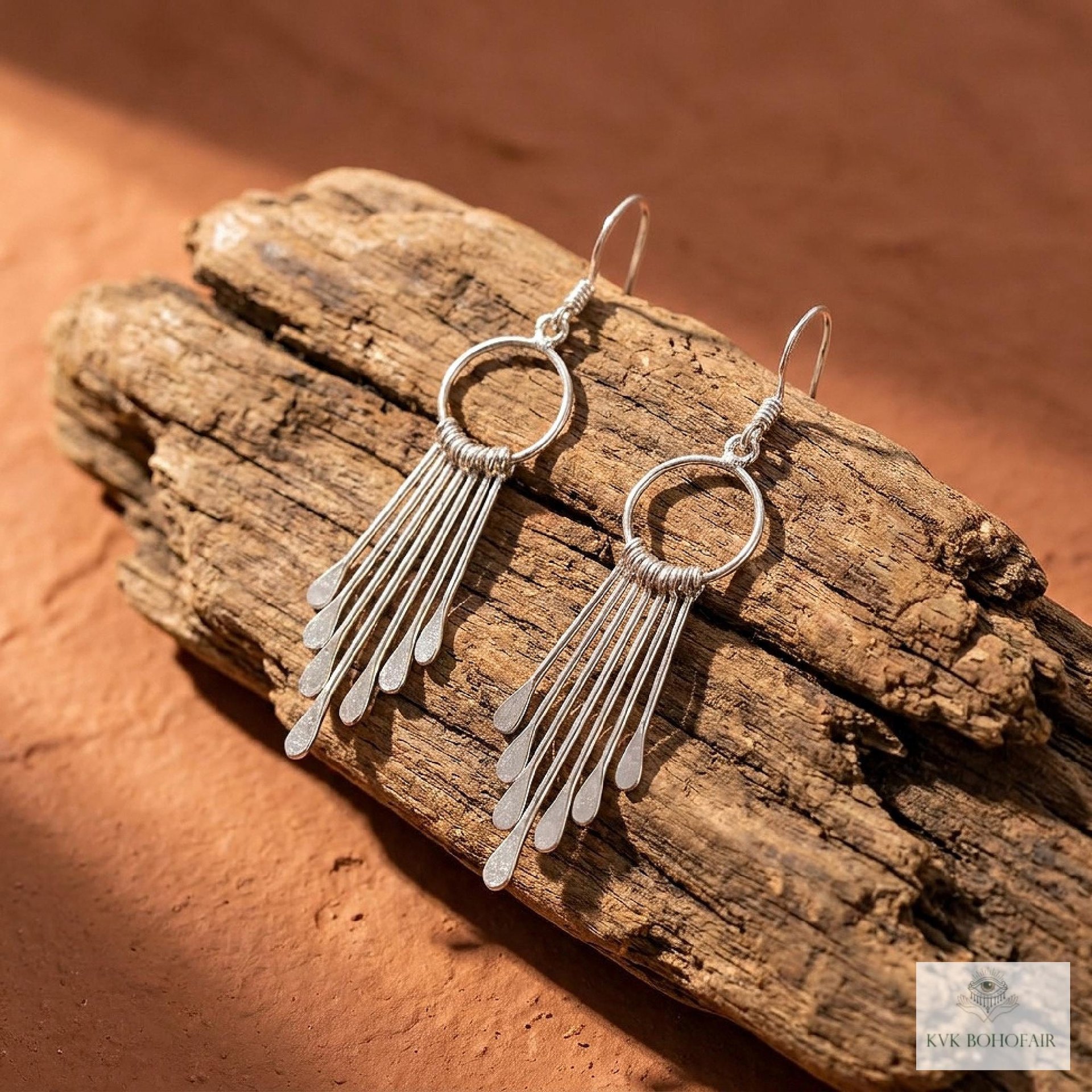 Sterling Silver Fringe Paddle Earrings, Handcrafted Boho Dangles, Unique Metallic Statement Drops