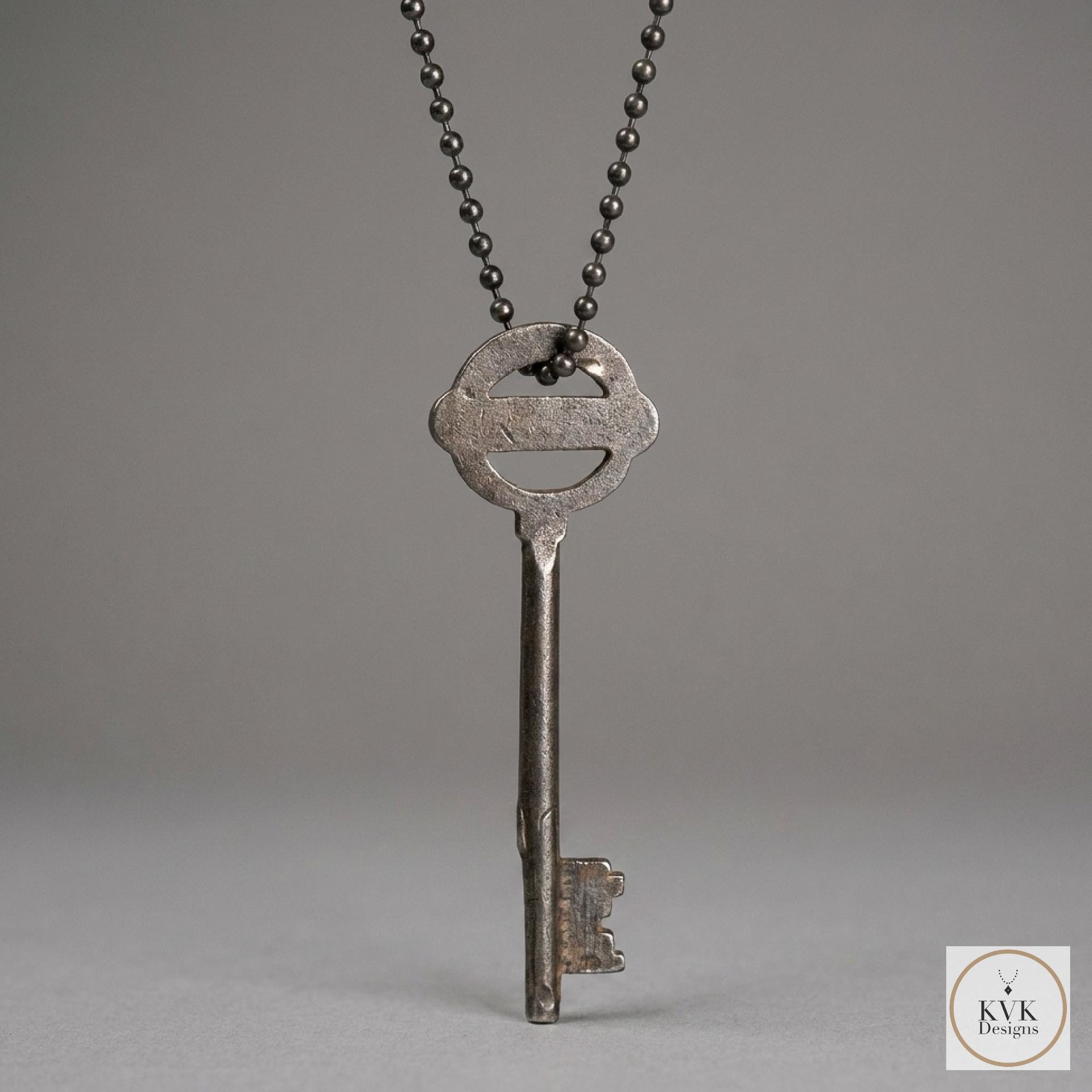 Antique Skeleton Key Necklace YARDLEY, Iron Trunk Pendant, Brass Ball Jewelry