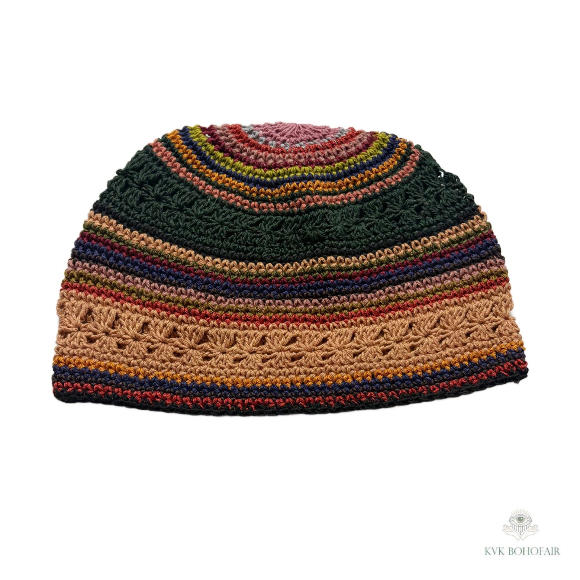 Striped Kufi Skull Cap - Crocheted Beanie Hat, Ethically sourced