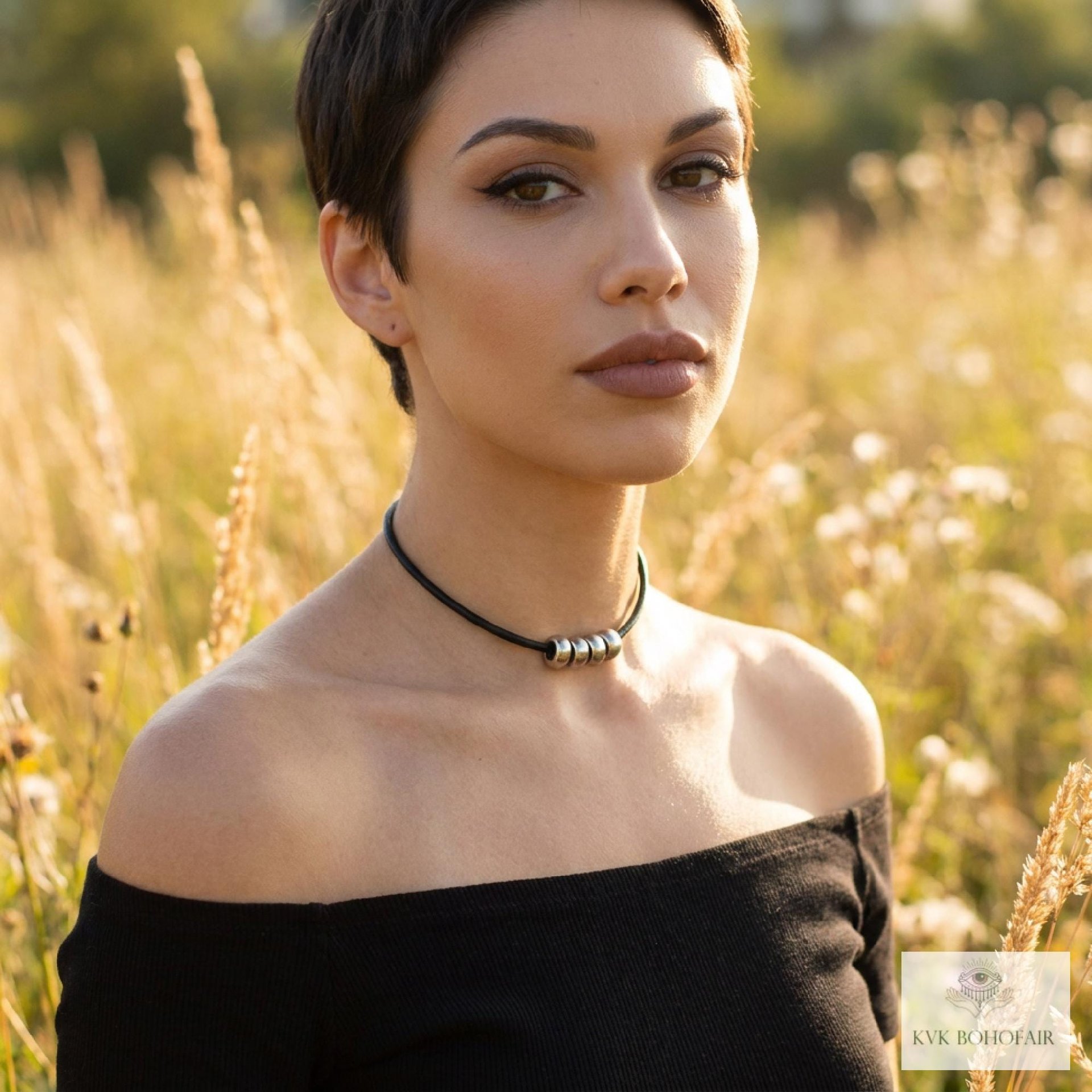 Boho Silver Bead Choker Necklace - Adjustable Minimalist Style