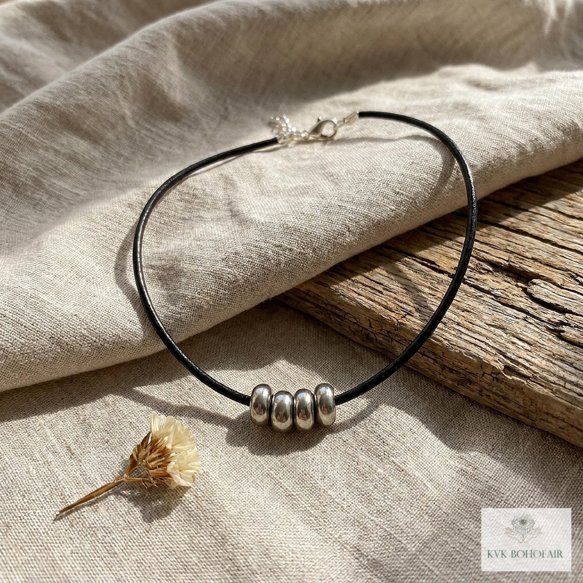 Boho Silver Bead Choker Necklace - Adjustable Minimalist Style