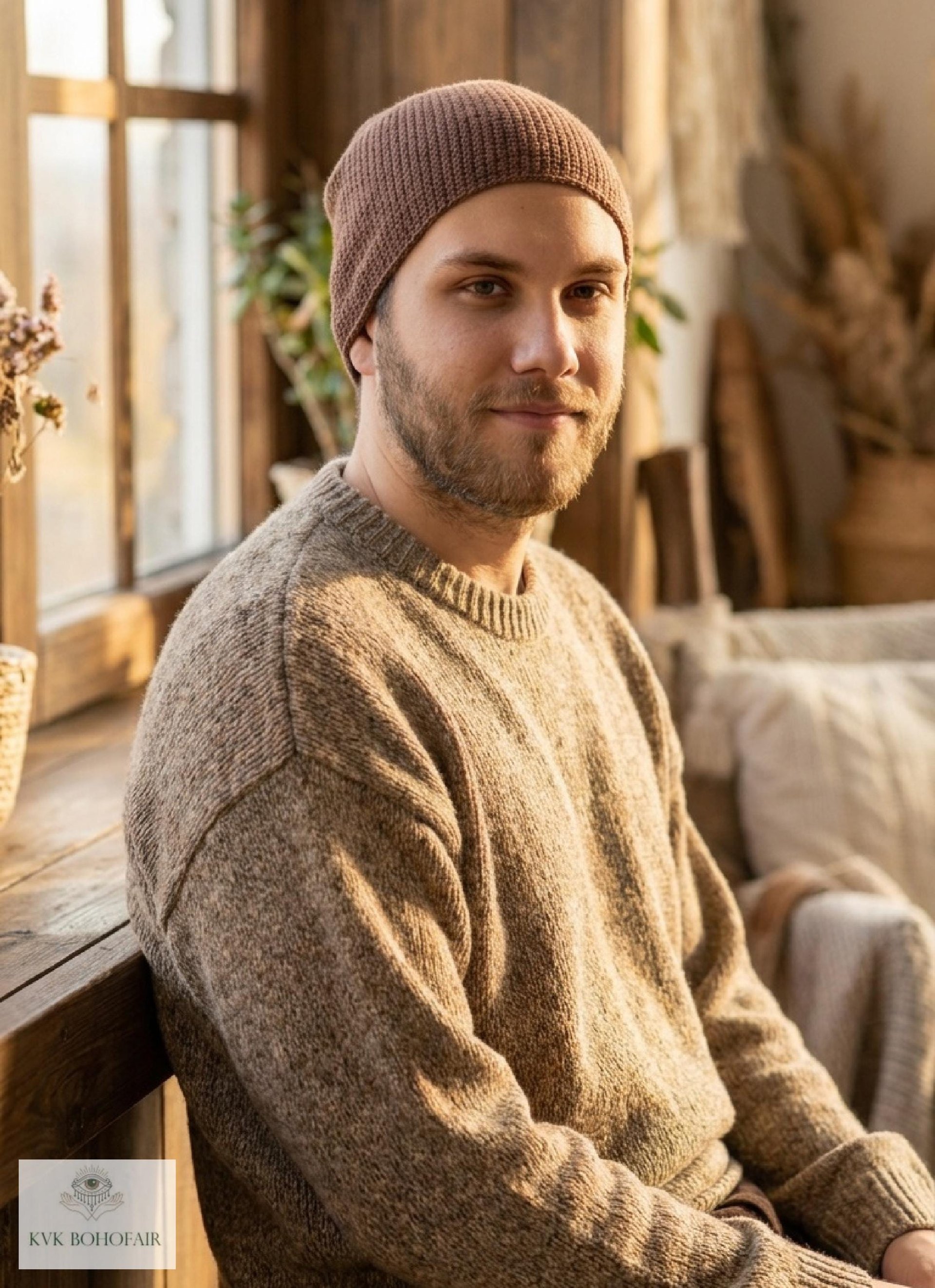 Brown Kufi Skull Cap - Crocheted Beanie Hat, Ethically sourced