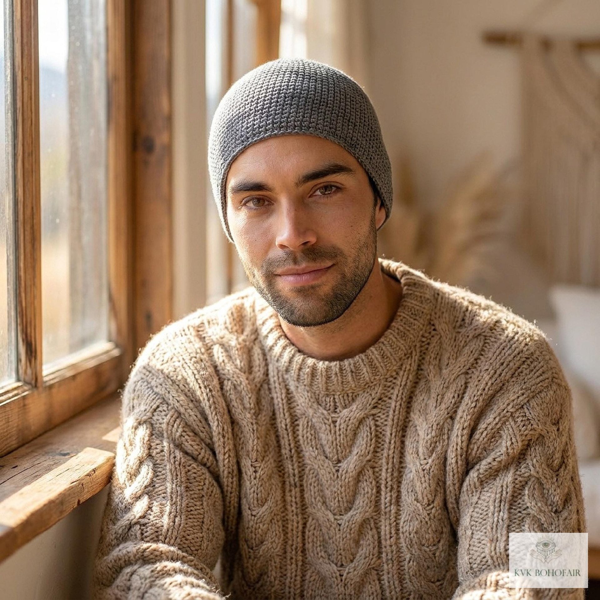 Gray Kufi Skull Cap - Crocheted Beanie Hat, Ethically sourced