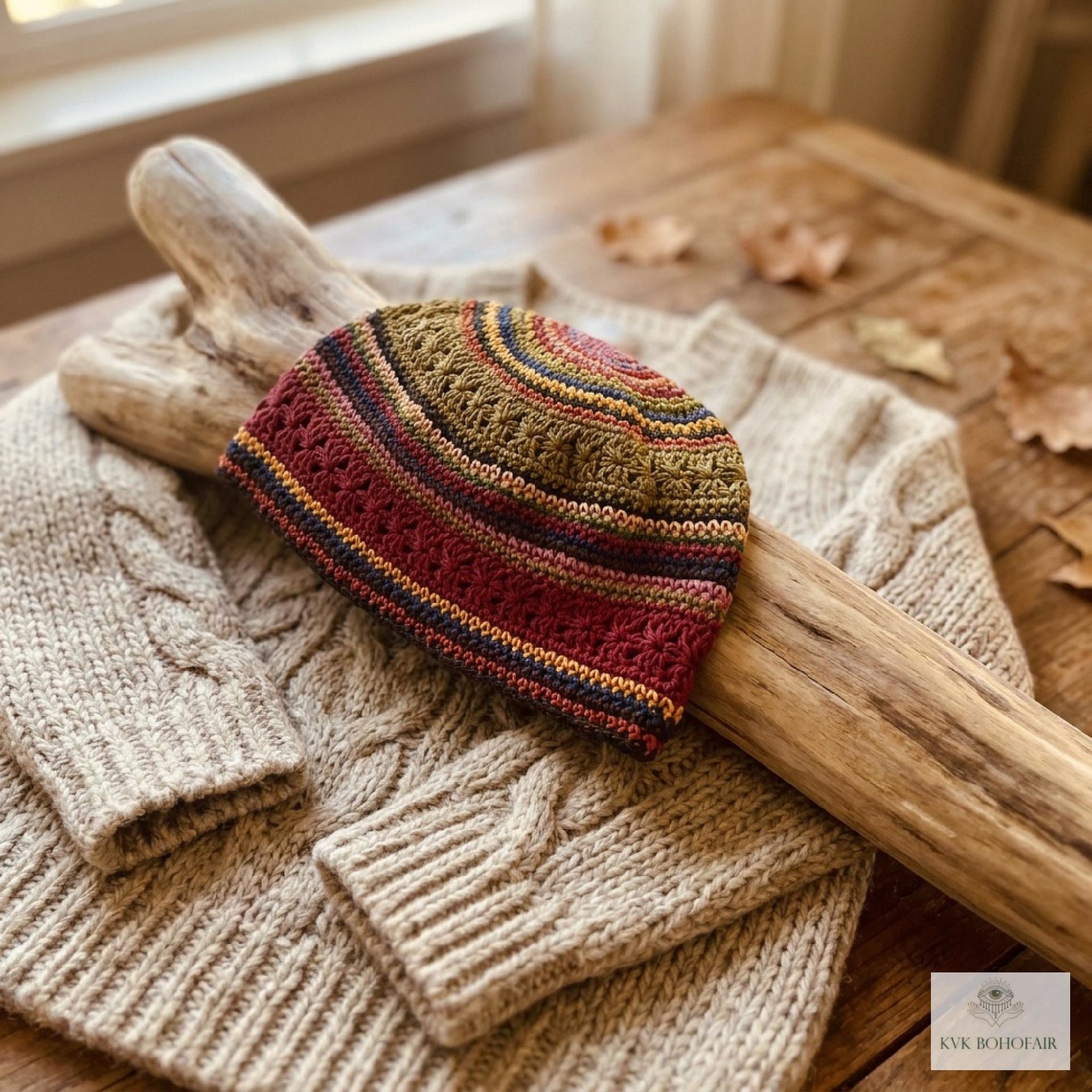 Striped Kufi Skull Cap - Crocheted Beanie Hat, Ethically sourced