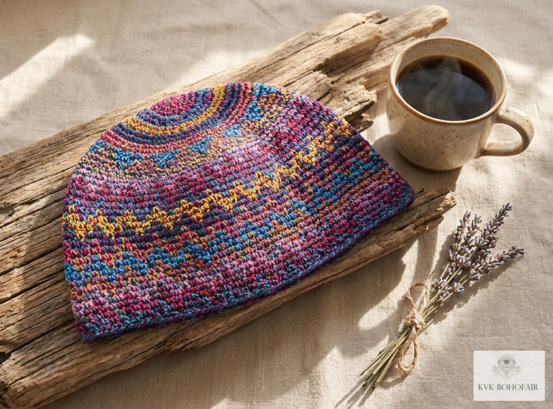 Multi Color Zig Zag Kufi Skull Cap - Crocheted Beanie Hat, Ethically sourced