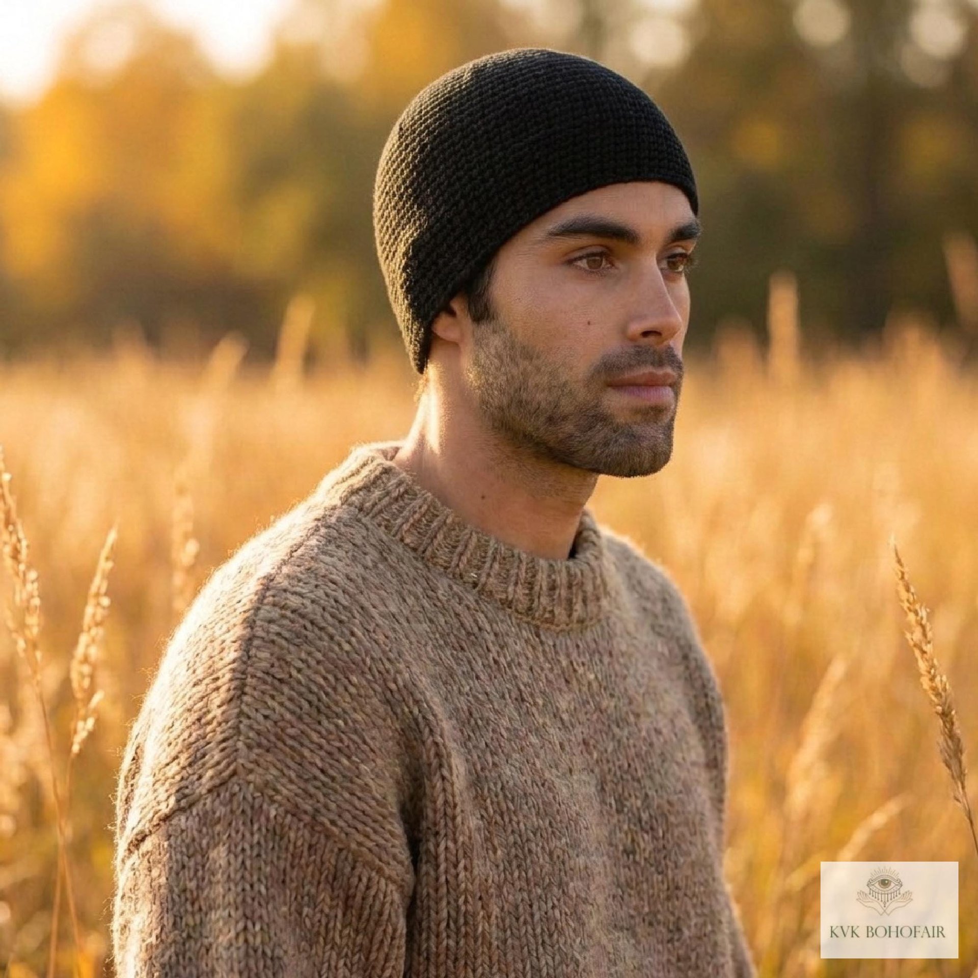 Black Kufi Skull Cap - Crocheted Beanie Hat, Ethically sourced