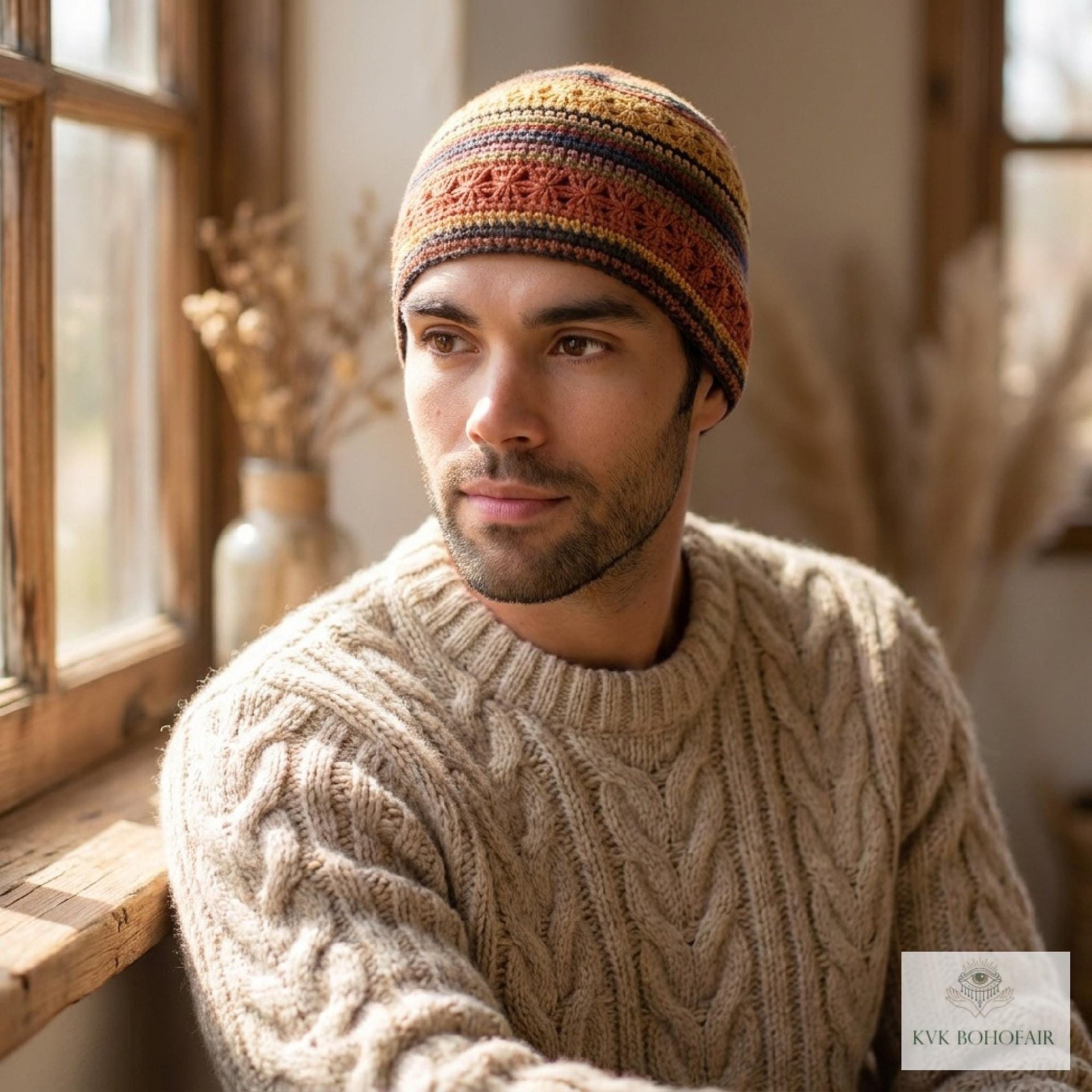Striped Kufi Skull Cap - Crocheted Beanie Hat, Ethically sourced