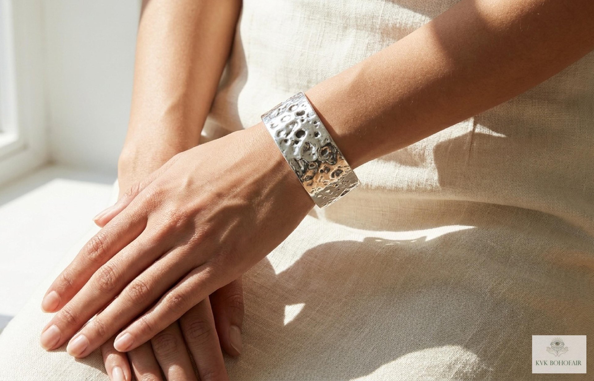 Hammered Silver Cuff Bracelet: Boho Bohemian Jewelry
