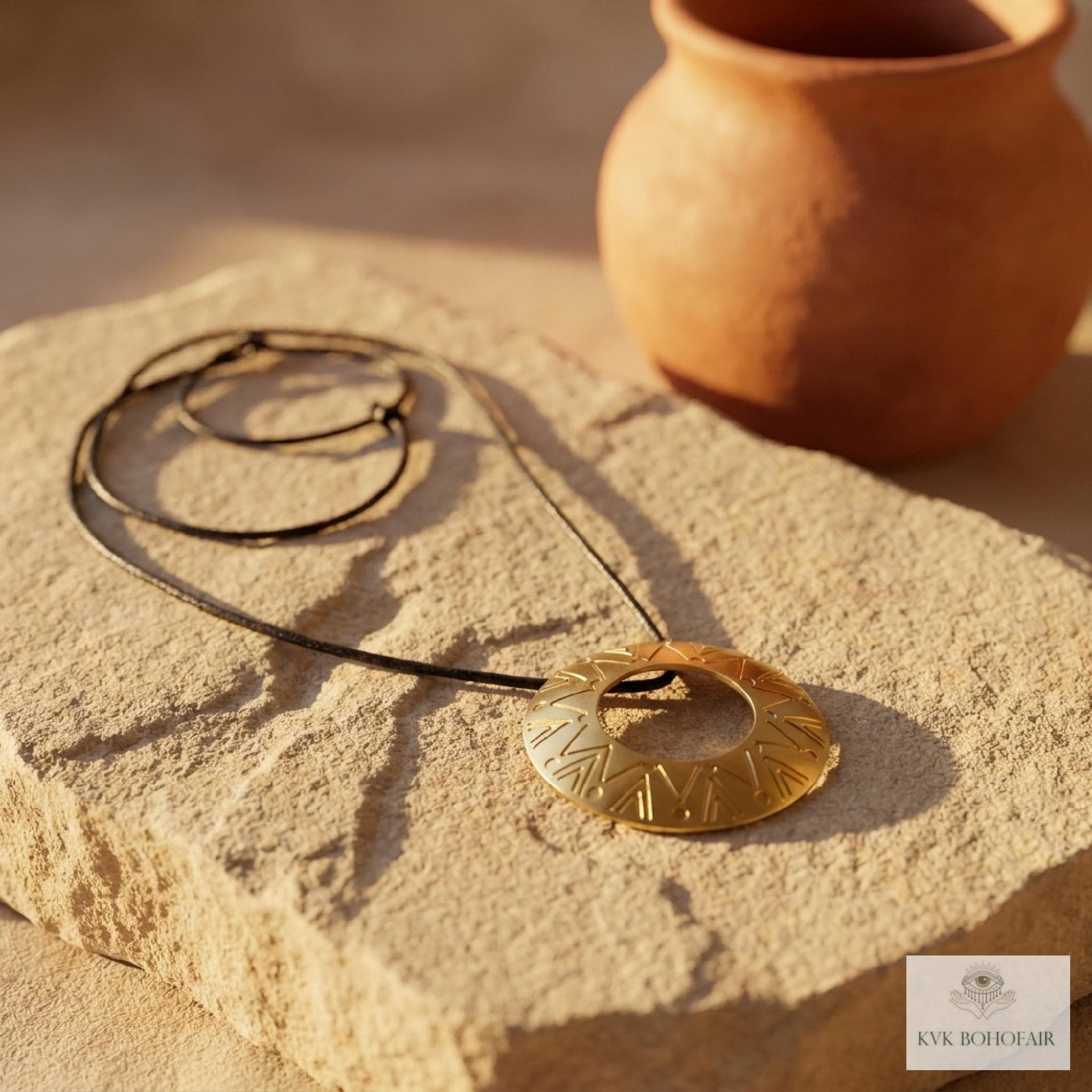 Boho Chic Round Open Ring Brass Statement Pendant - Tie Back Minimalist Choker