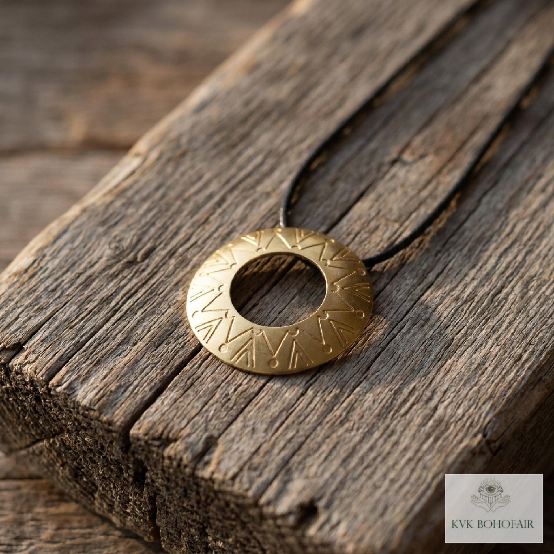 Boho Chic Round Open Ring Brass Statement Pendant - Tie Back Minimalist Choker
