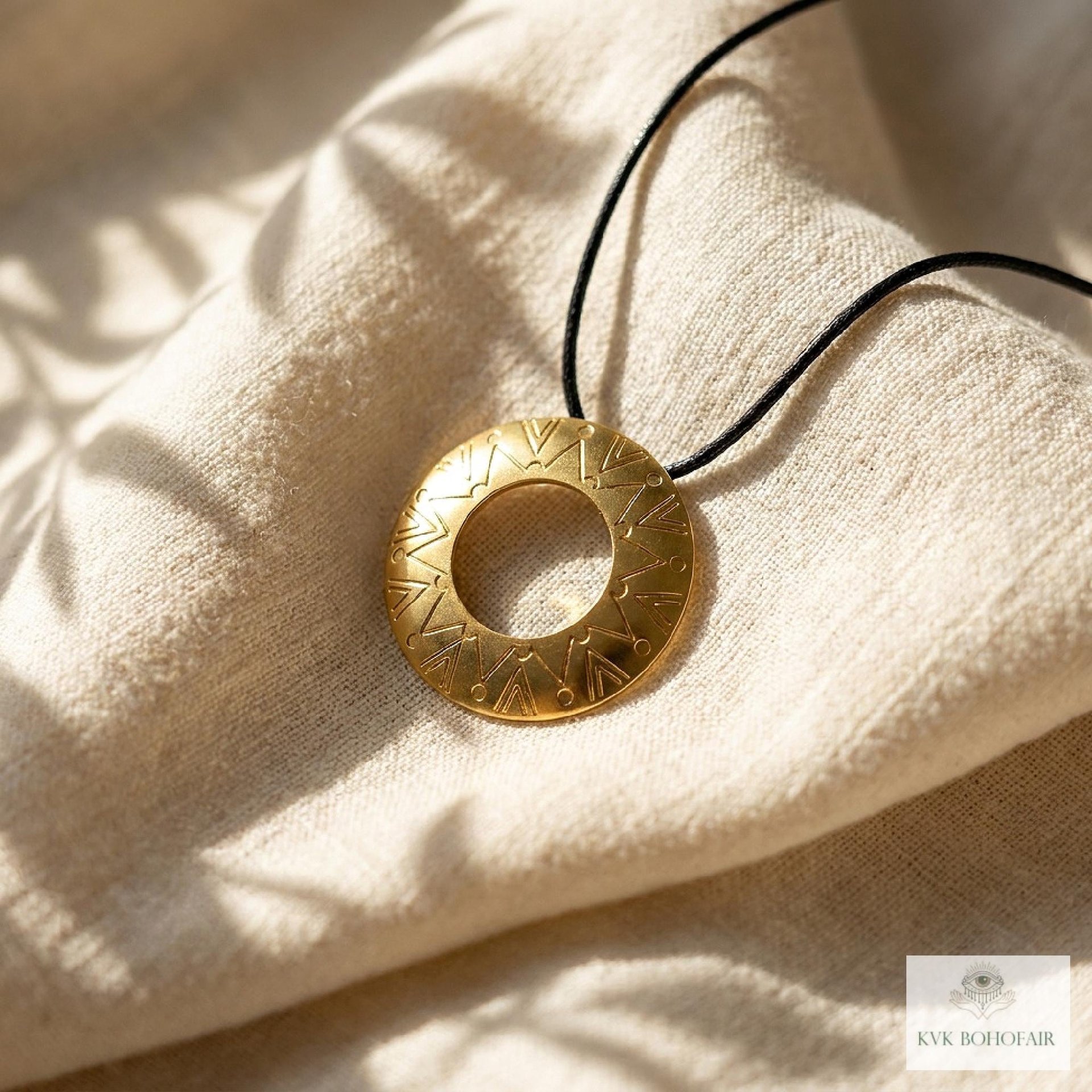 Boho Chic Round Open Ring Brass Statement Pendant - Tie Back Minimalist Choker
