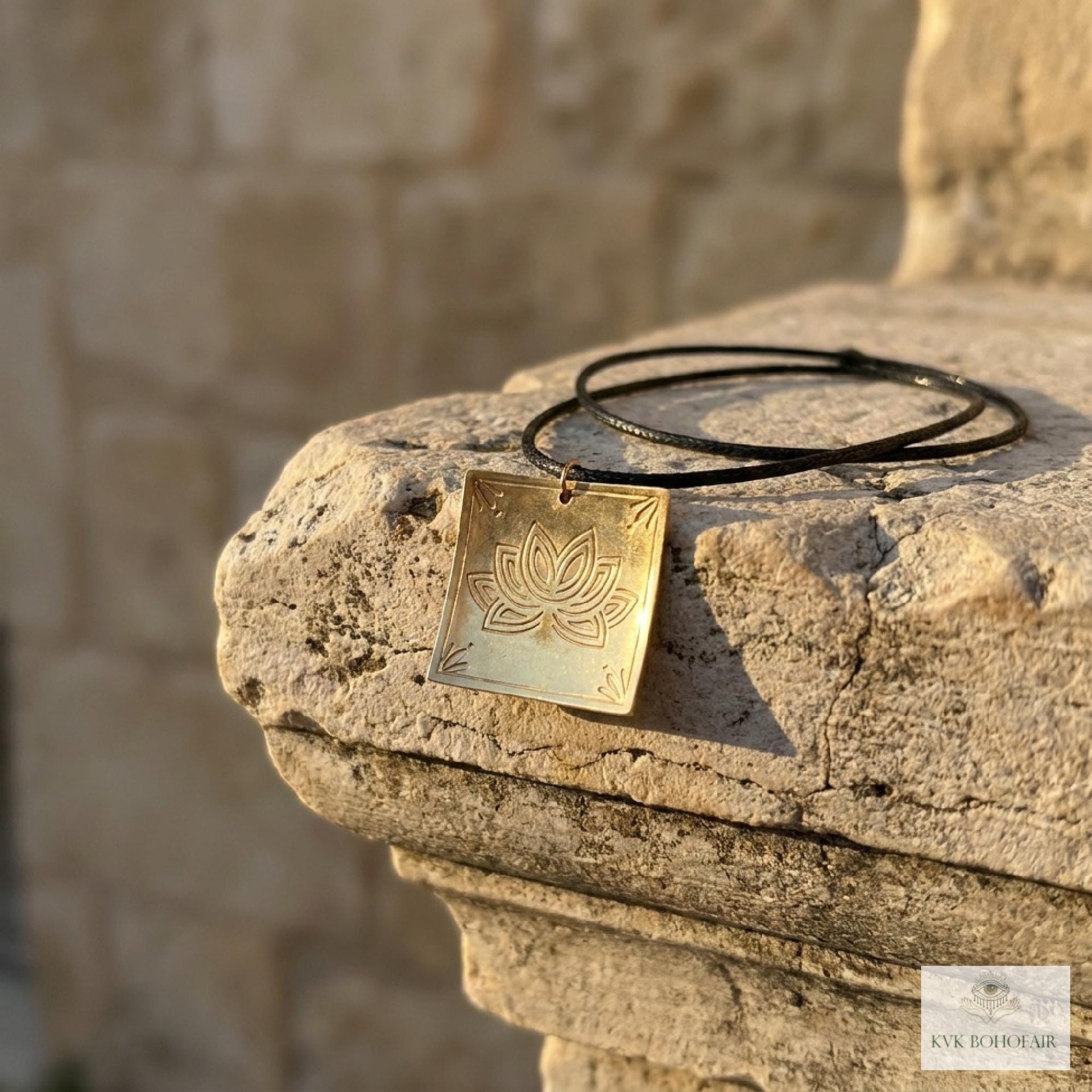Square Brass Lotus Flower Necklace - Tie Back Minimalist Choker