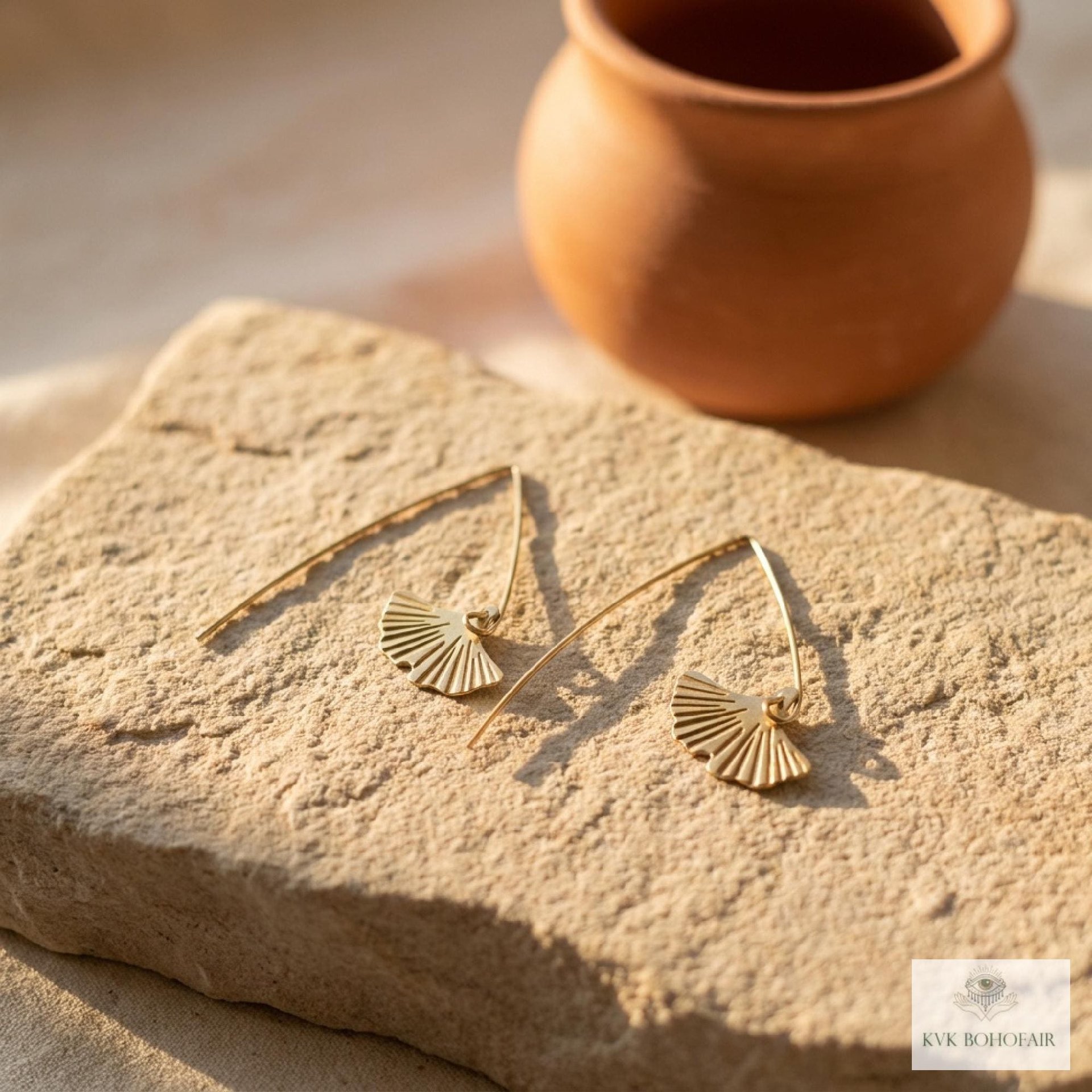 Handcrafted Brass Lotus Flower Drop Threader Earrings - Botanical Leaf Dangles