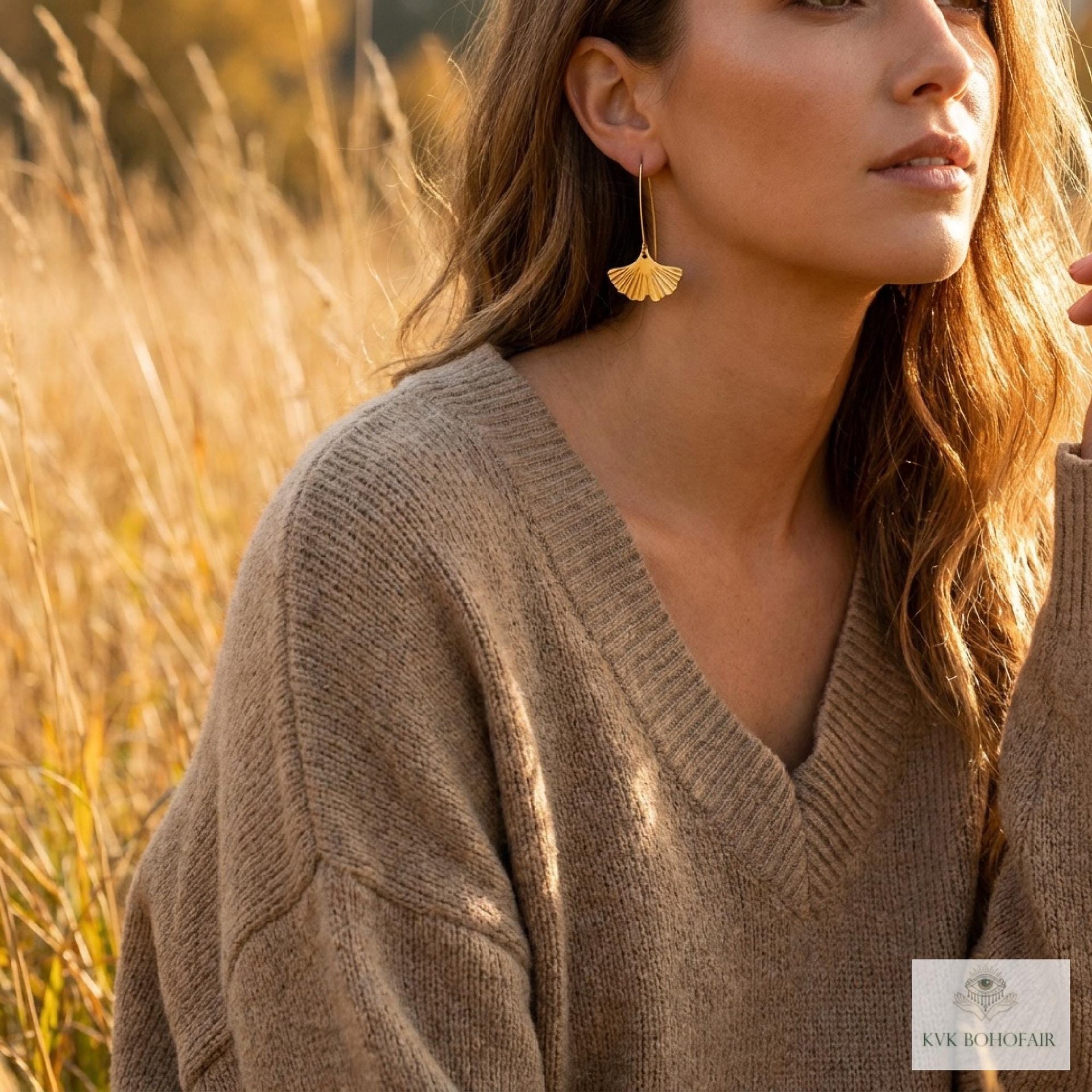 Handcrafted Brass Lotus Flower Drop Threader Earrings - Botanical Leaf Dangles