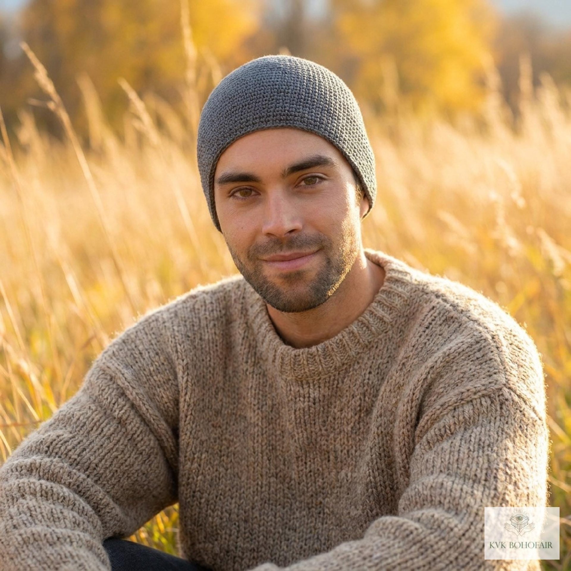Gray Kufi Skull Cap - Crocheted Beanie Hat, Ethically sourced
