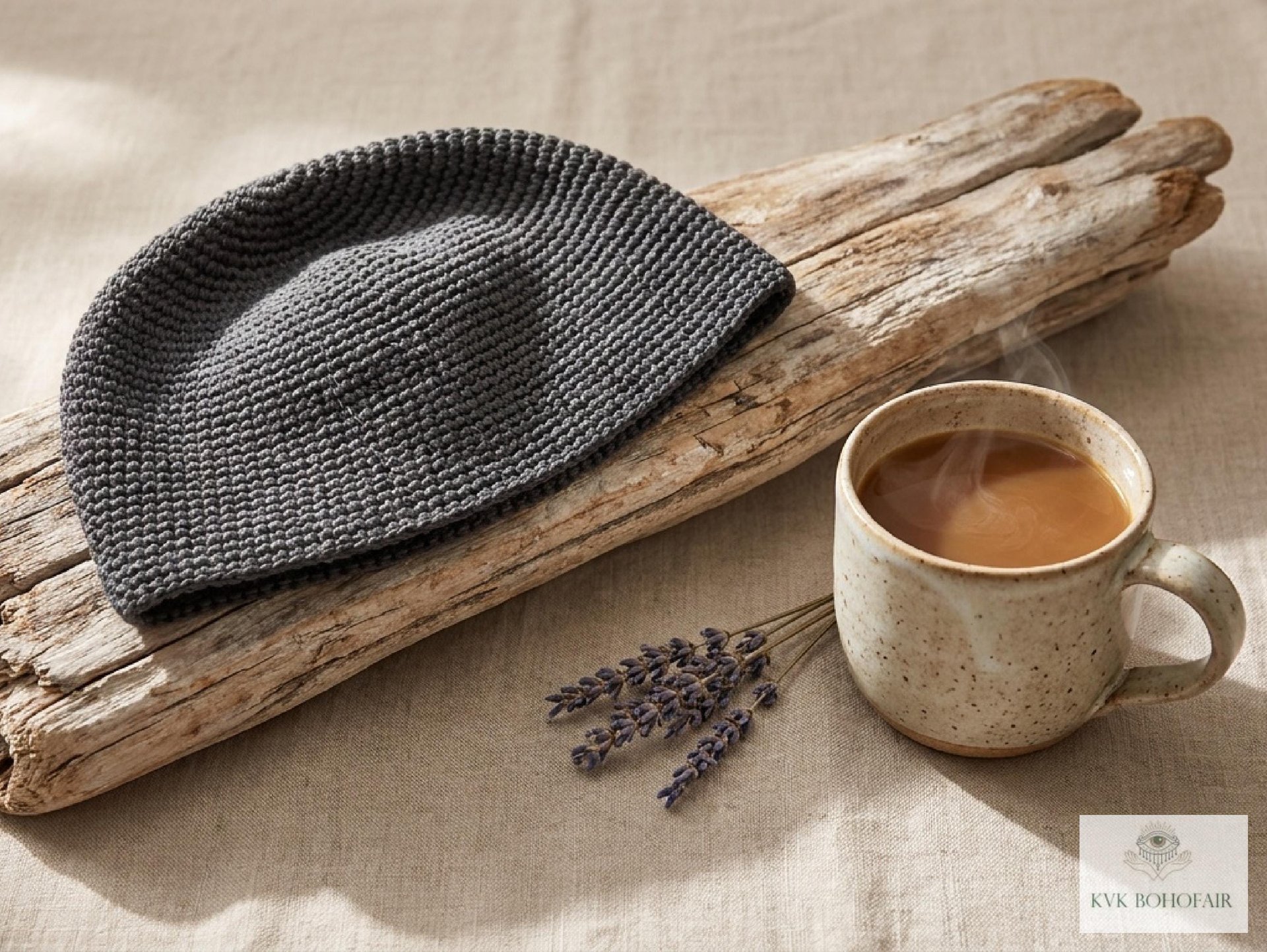 Gray Kufi Skull Cap - Crocheted Beanie Hat, Ethically sourced