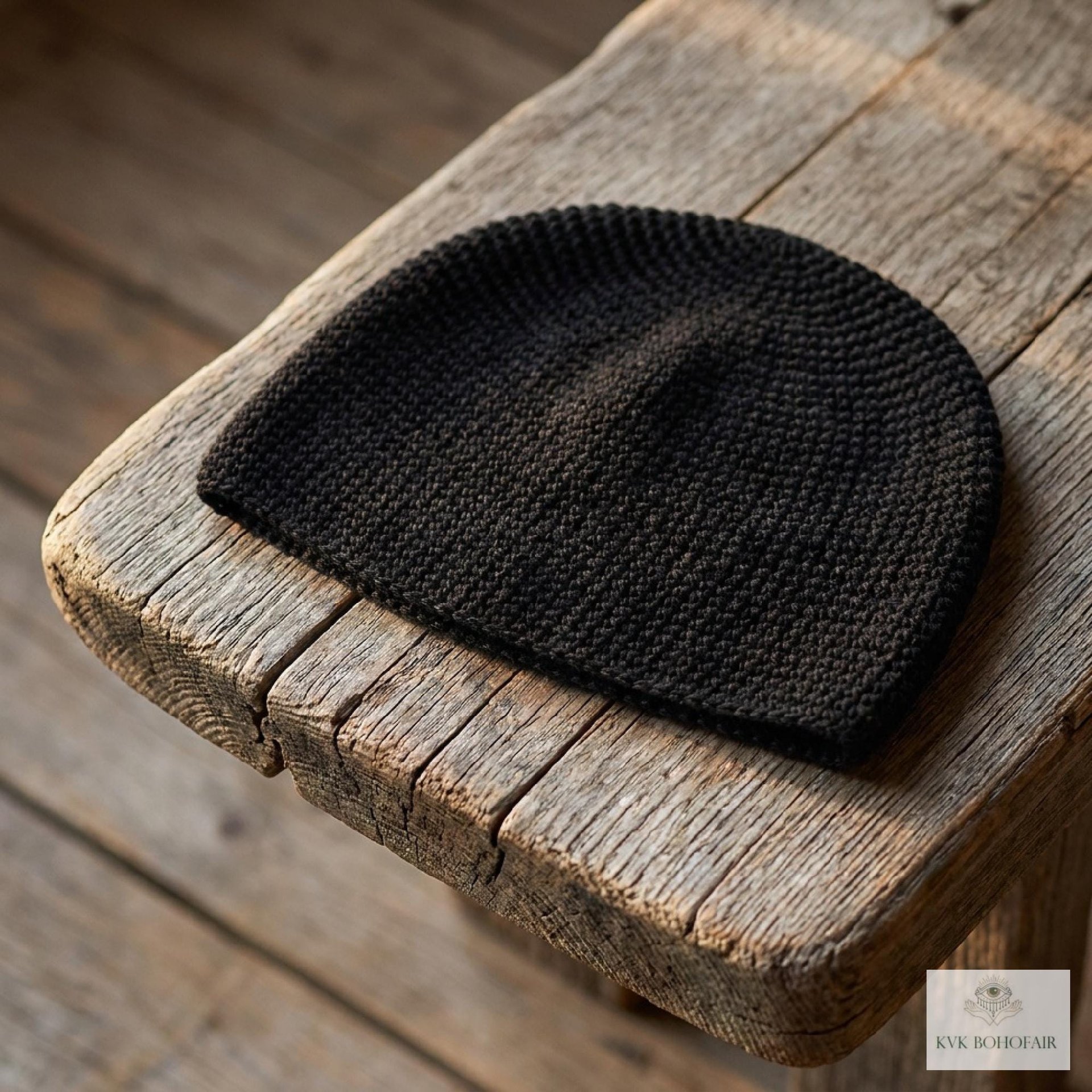 Black Kufi Skull Cap - Crocheted Beanie Hat, Ethically sourced