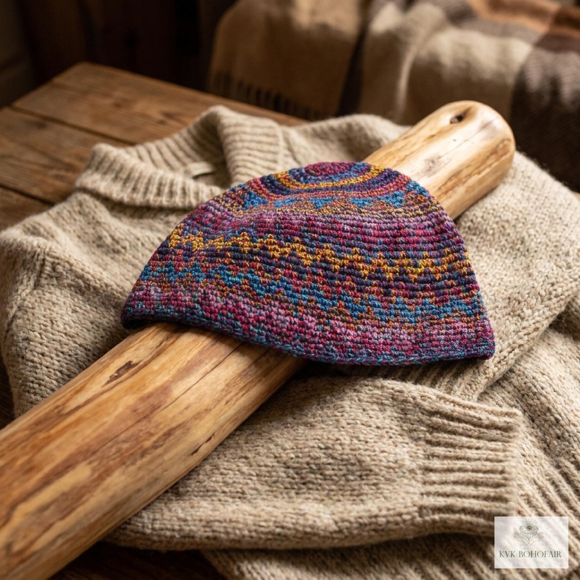 Multi Color Zig Zag Kufi Skull Cap - Crocheted Beanie Hat, Ethically sourced