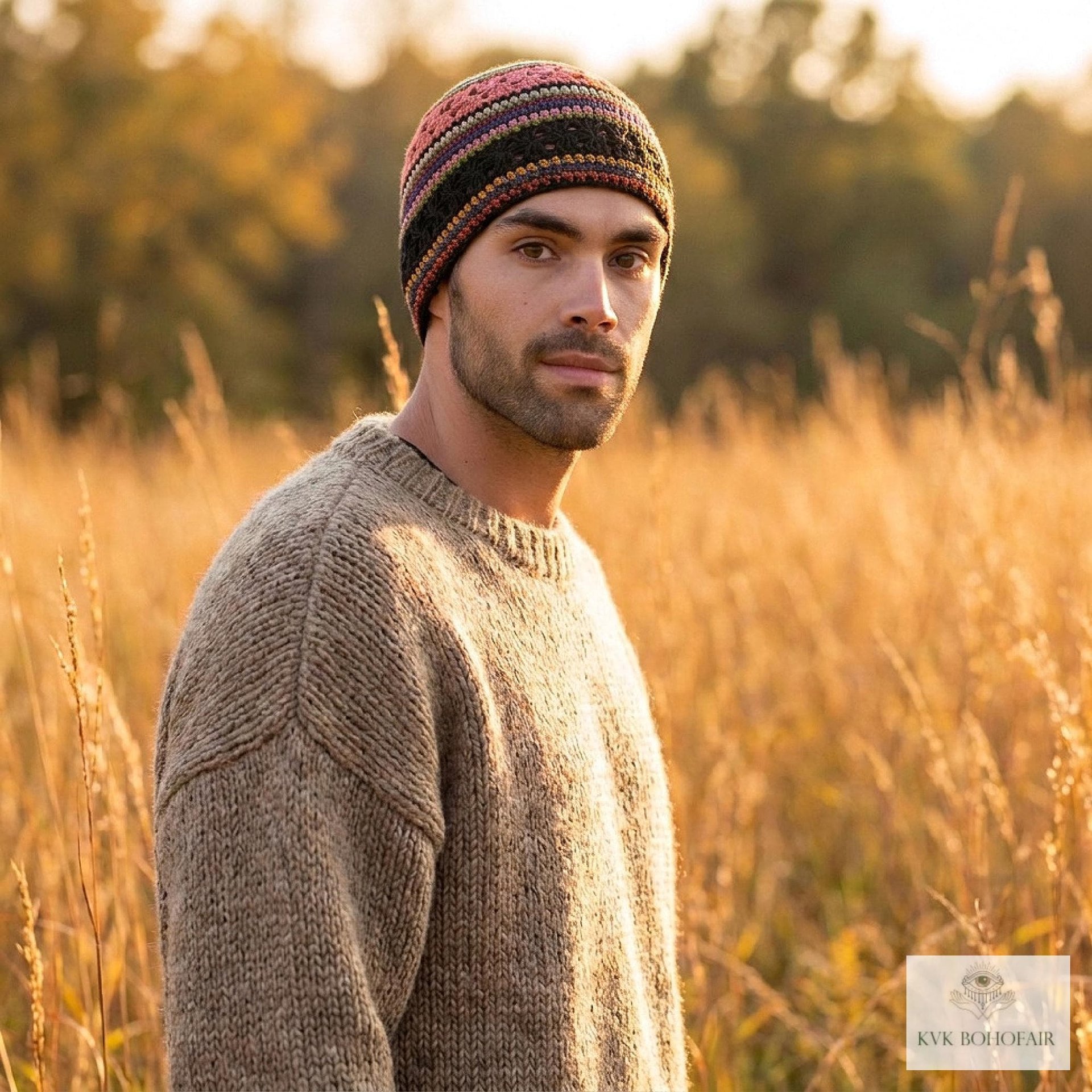 Striped Kufi Skull Cap - Crocheted Beanie Hat, Ethically sourced