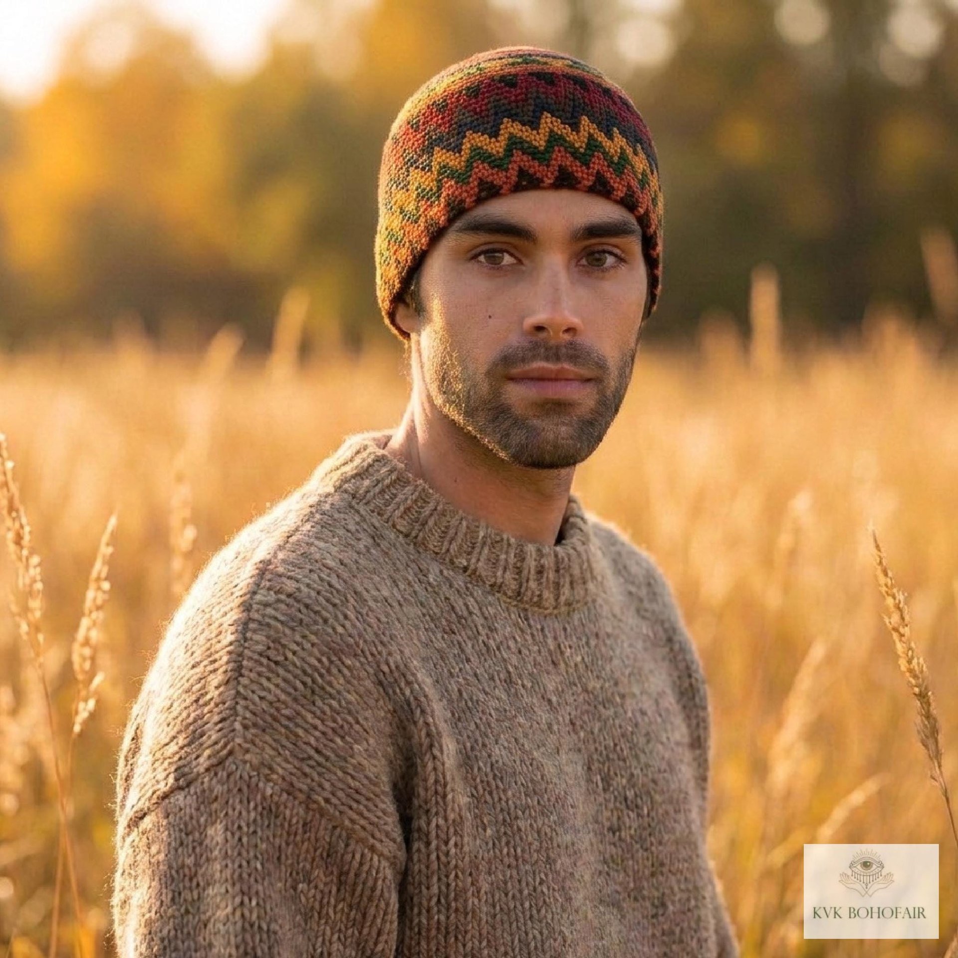Earth Zig Zag Kufi Skull Cap - Crocheted Beanie Hat, Ethically sourced