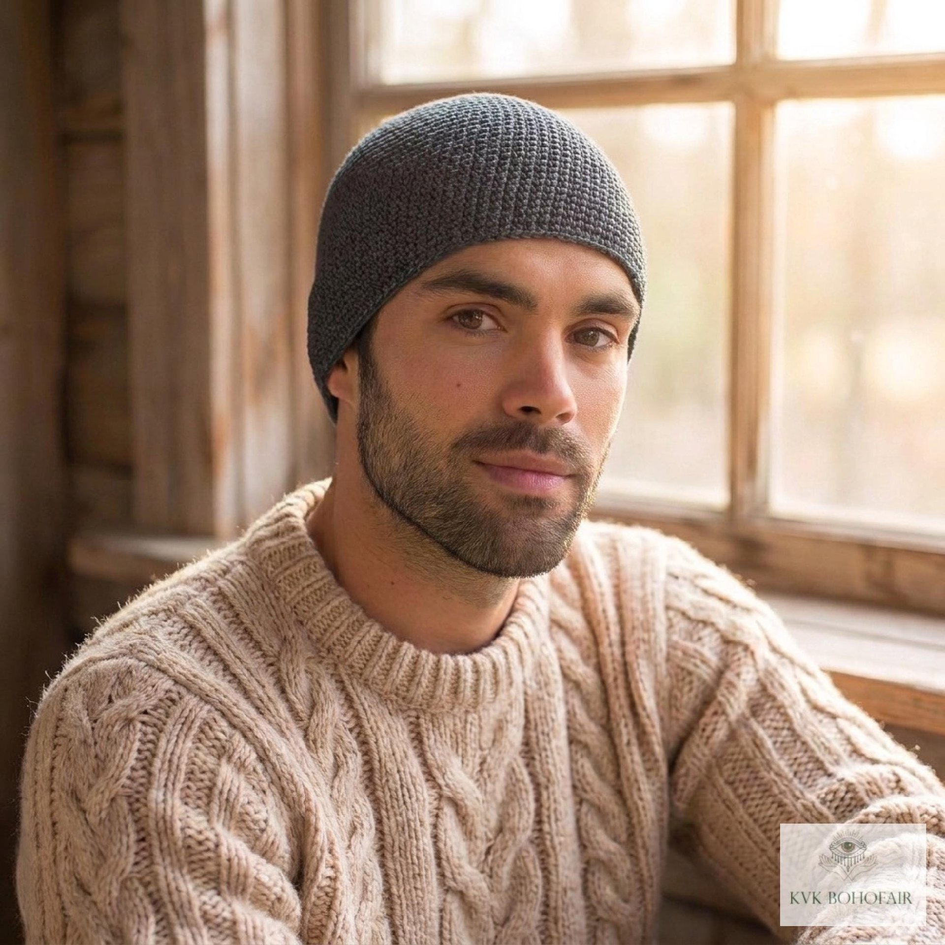 Maroon Kufi Skull Cap - Crocheted Beanie Hat, Ethically sourced