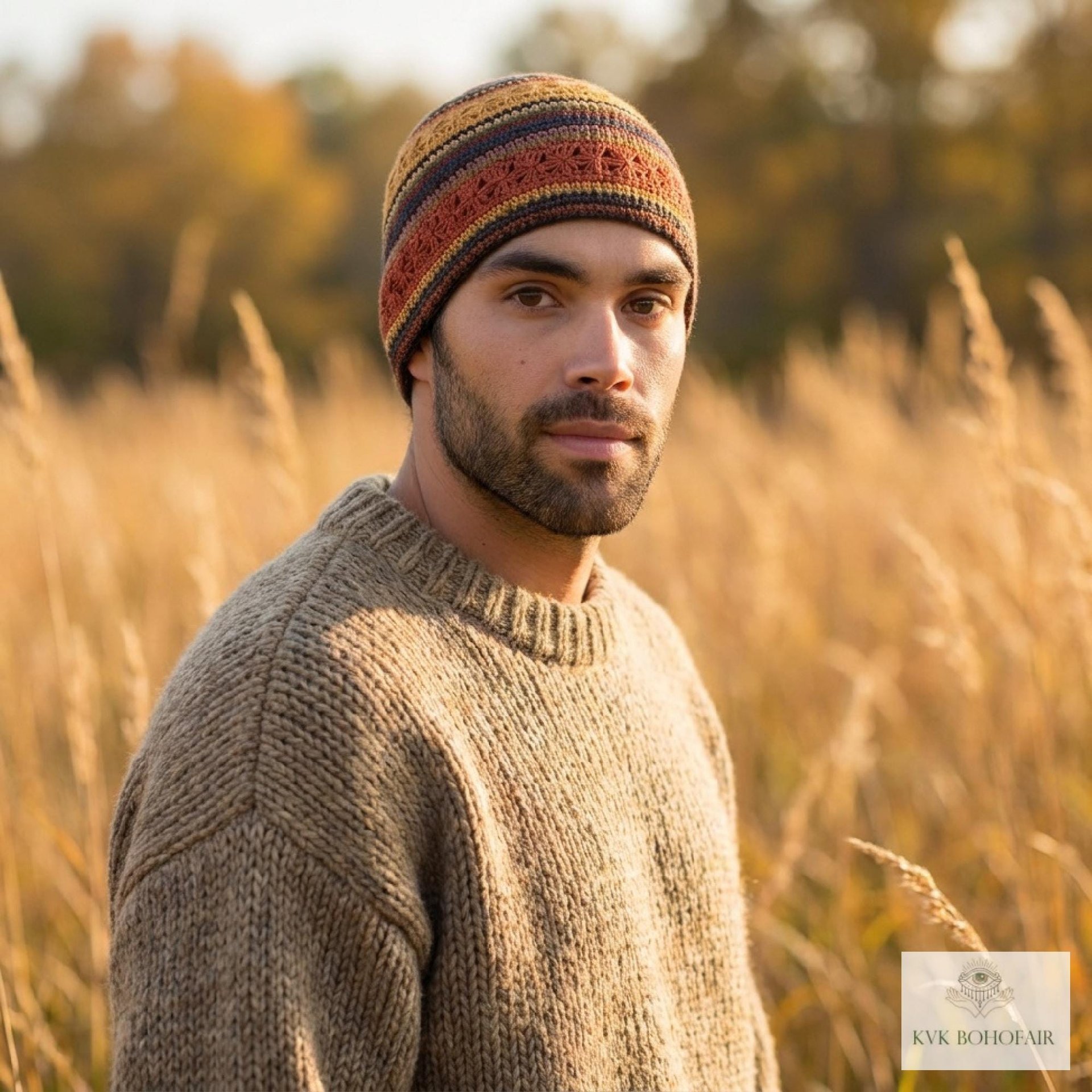 Striped Kufi Skull Cap - Crocheted Beanie Hat, Ethically sourced