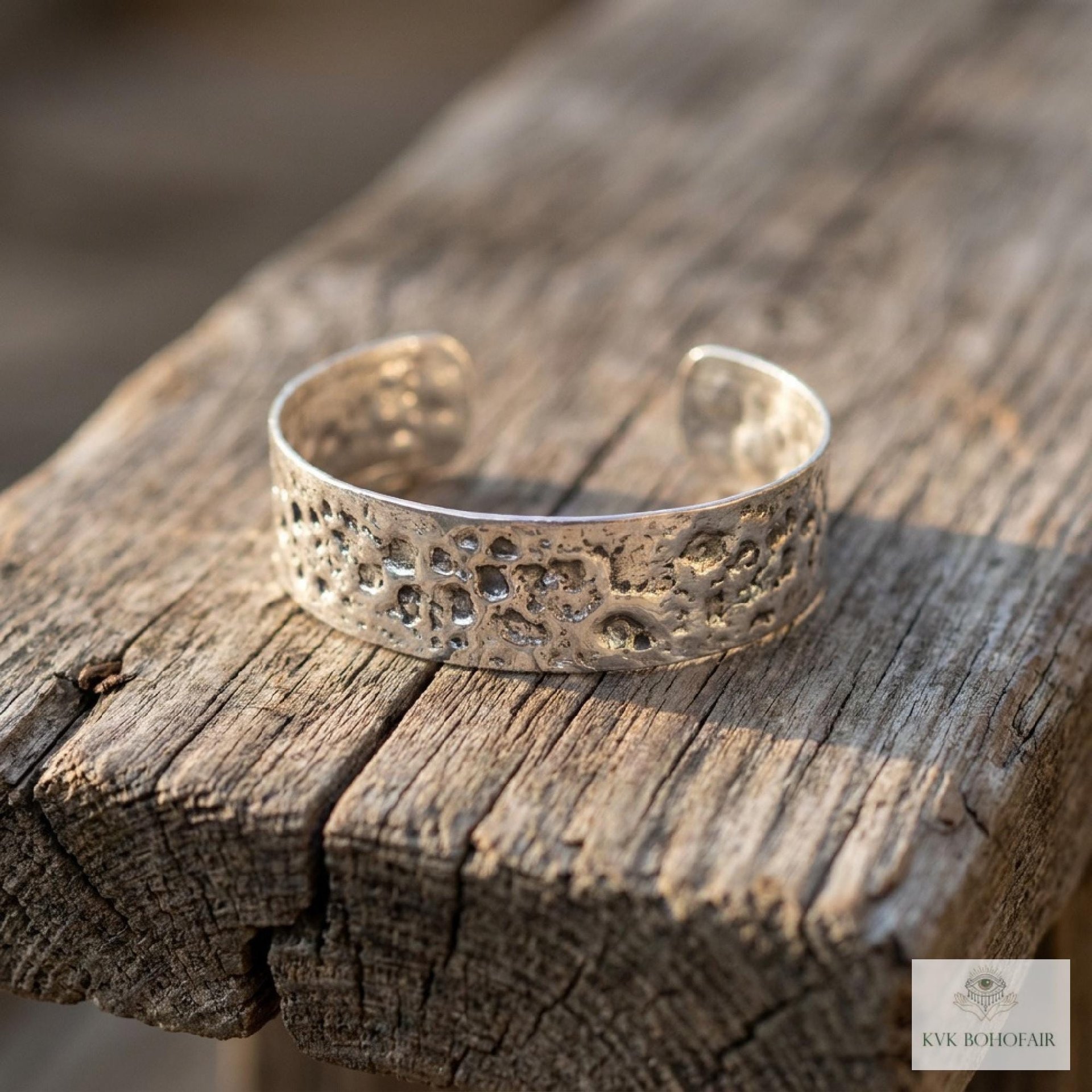Hammered Silver Cuff Bracelet: Boho Bohemian Jewelry
