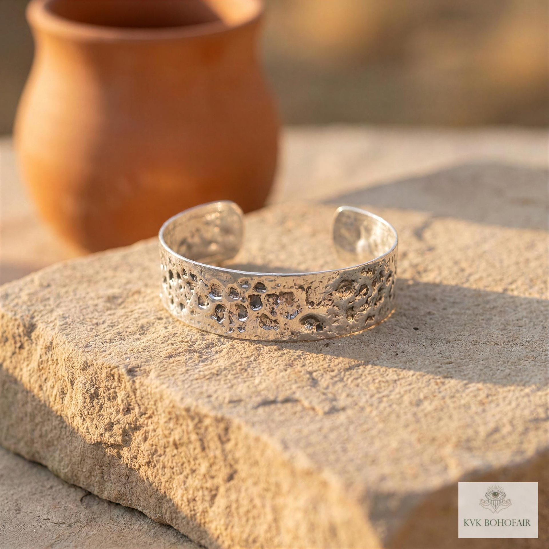 Hammered Silver Cuff Bracelet: Boho Bohemian Jewelry