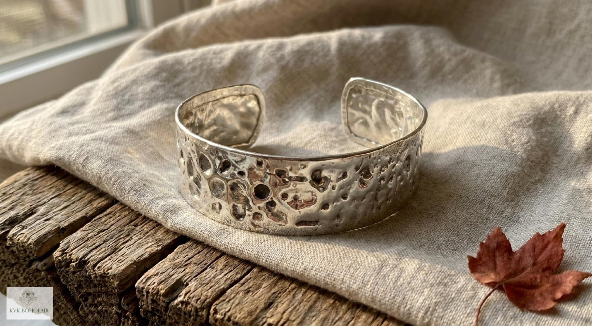 Hammered Silver Cuff Bracelet: Boho Bohemian Jewelry