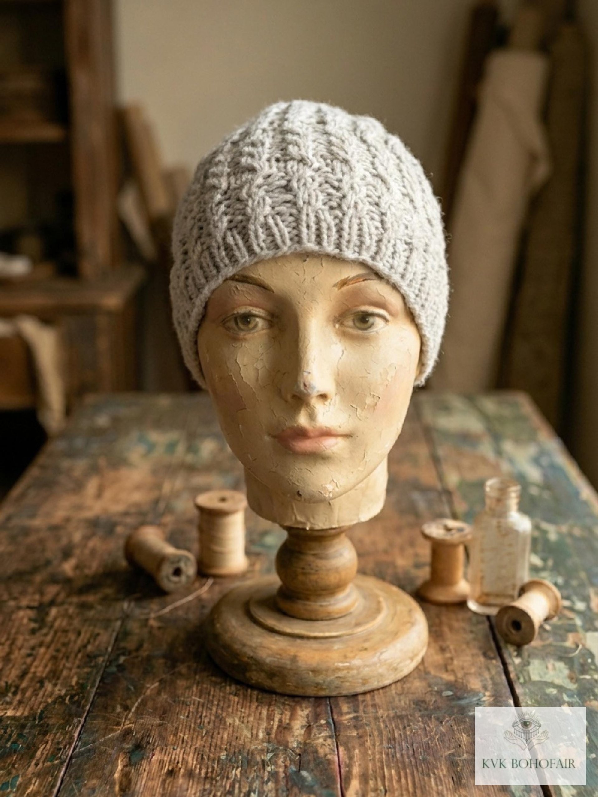 Cozy Gray Beanie Hat - Hand Knit Winter Accessory