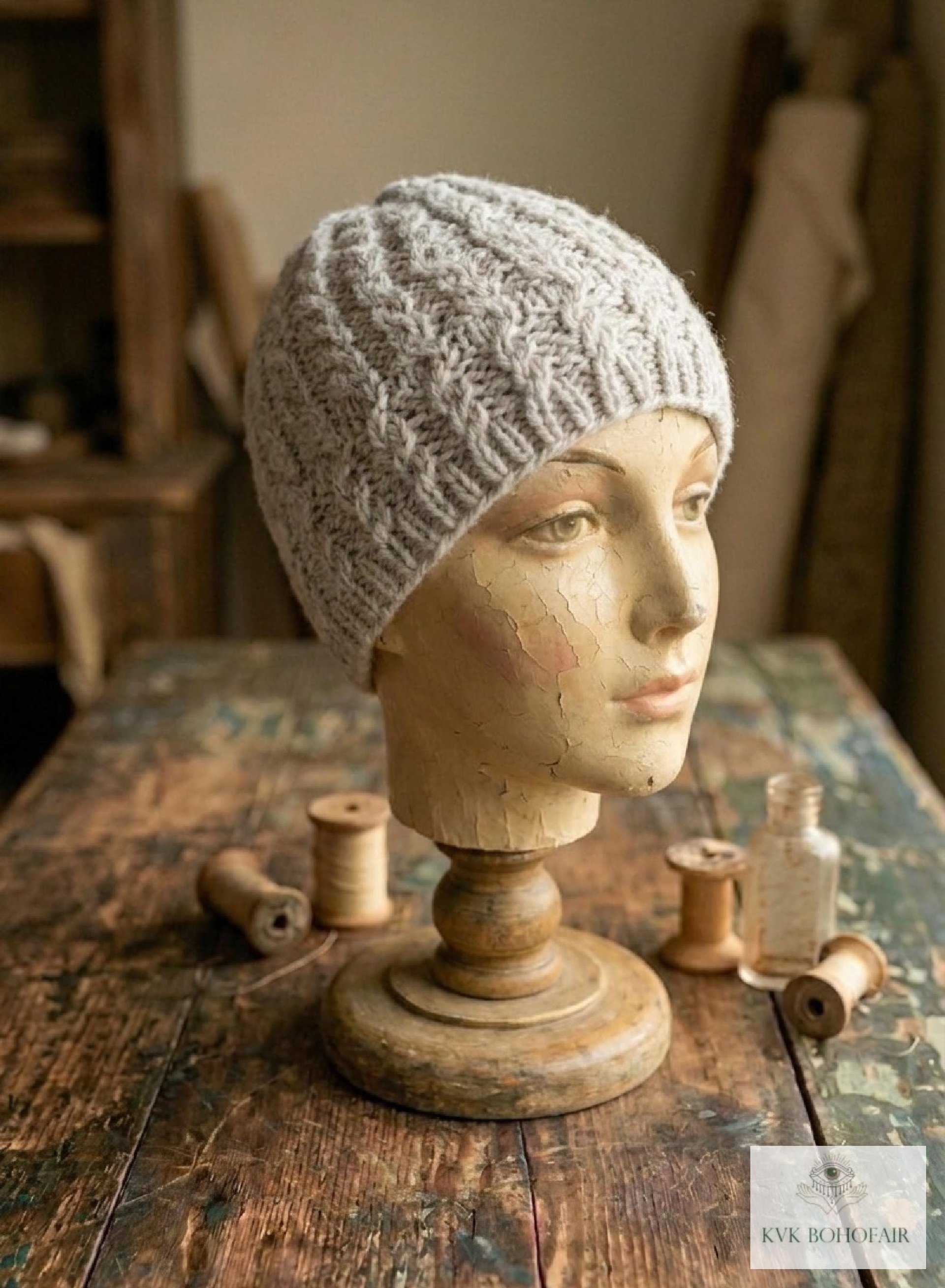 Cozy Gray Beanie Hat - Hand Knit Winter Accessory