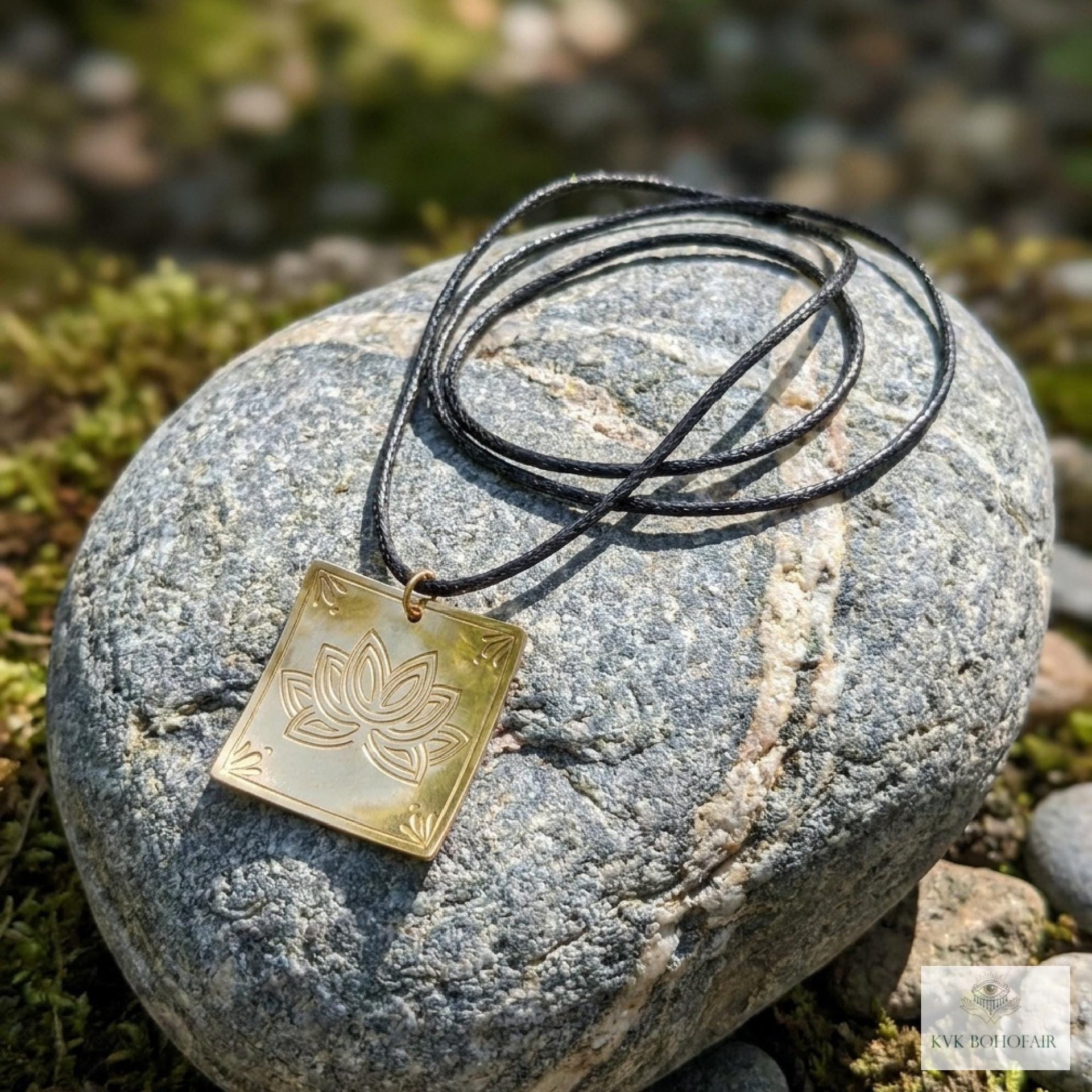 Square Brass Lotus Flower Necklace - Tie Back Minimalist Choker