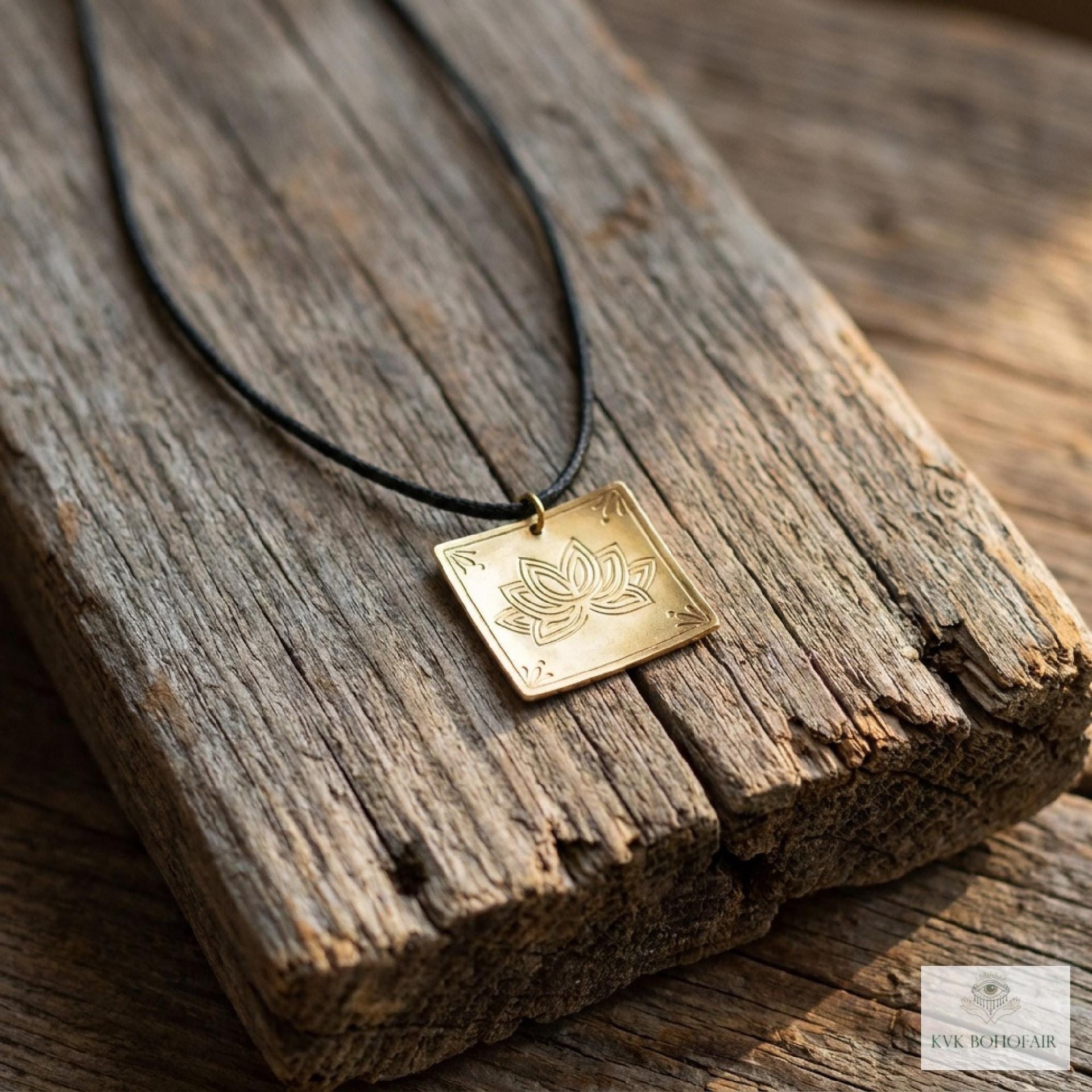 Square Brass Lotus Flower Necklace - Tie Back Minimalist Choker