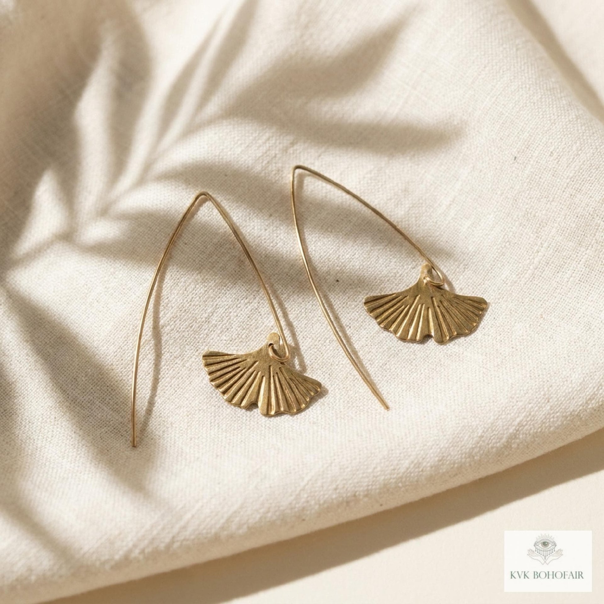 Handcrafted Brass Lotus Flower Drop Threader Earrings - Botanical Leaf Dangles